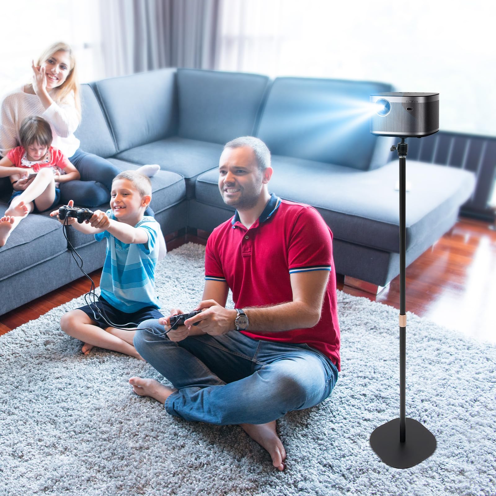 Support de projecteur réglable en hauteur de 65 à 120 cm, pivotant à 360° et inclinable à 90 ° avec pied en métal stable, support universel pour home cinéma, bureau et présentations