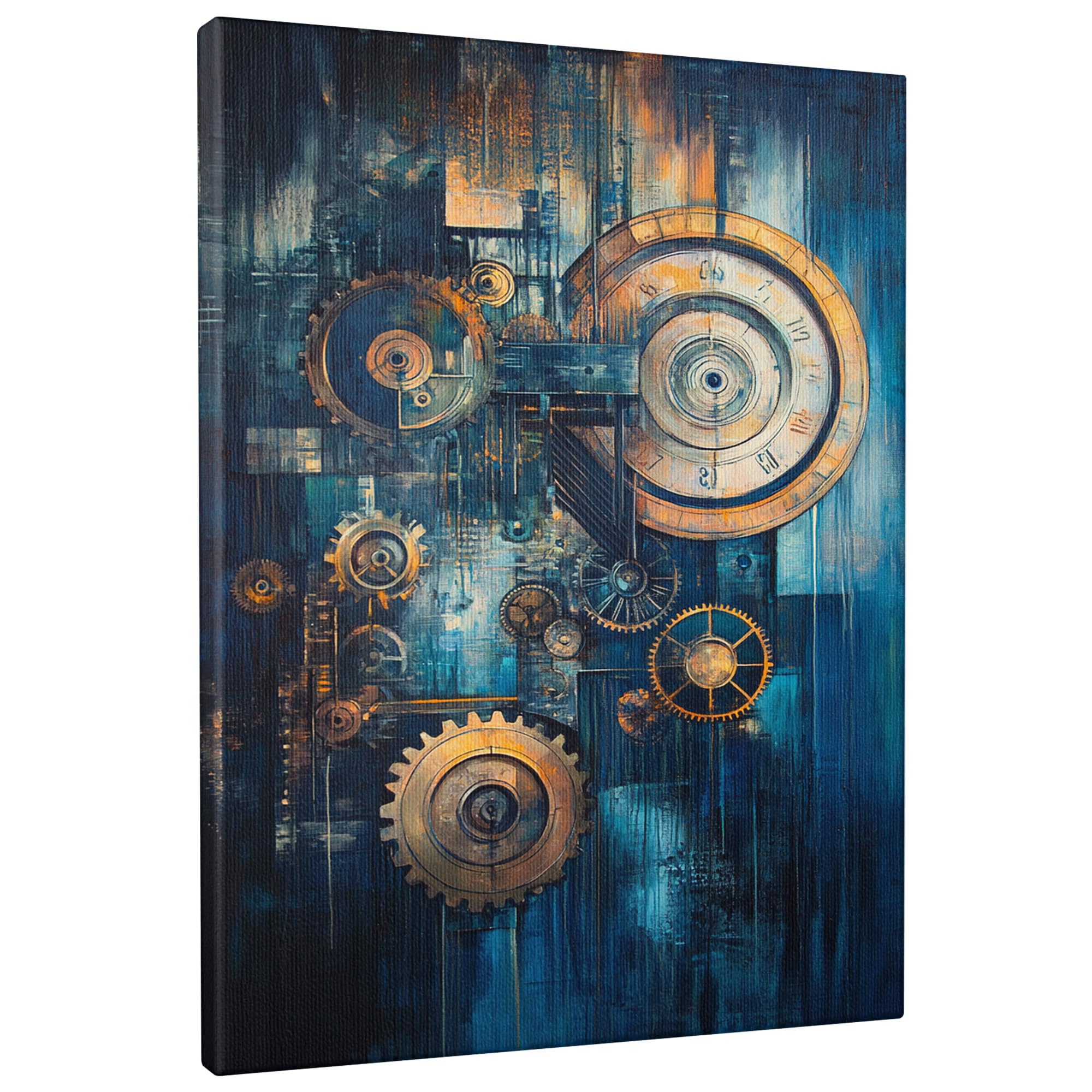 Industrial Gear Canvas Wall Art, Blue Copper Mechanism Poster Prints, Abstract Wall Art Home Aesthetic Decor for Living Room, Bedroom, Office, Unframed 12x16 Inch