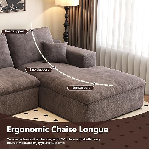 Miniatura 9 de Sofá modular en forma de L de 107 pulgadas, moderno sofá de nube modular de felpilla de 4 asientos con almohada para sala de estar, dormitorio,