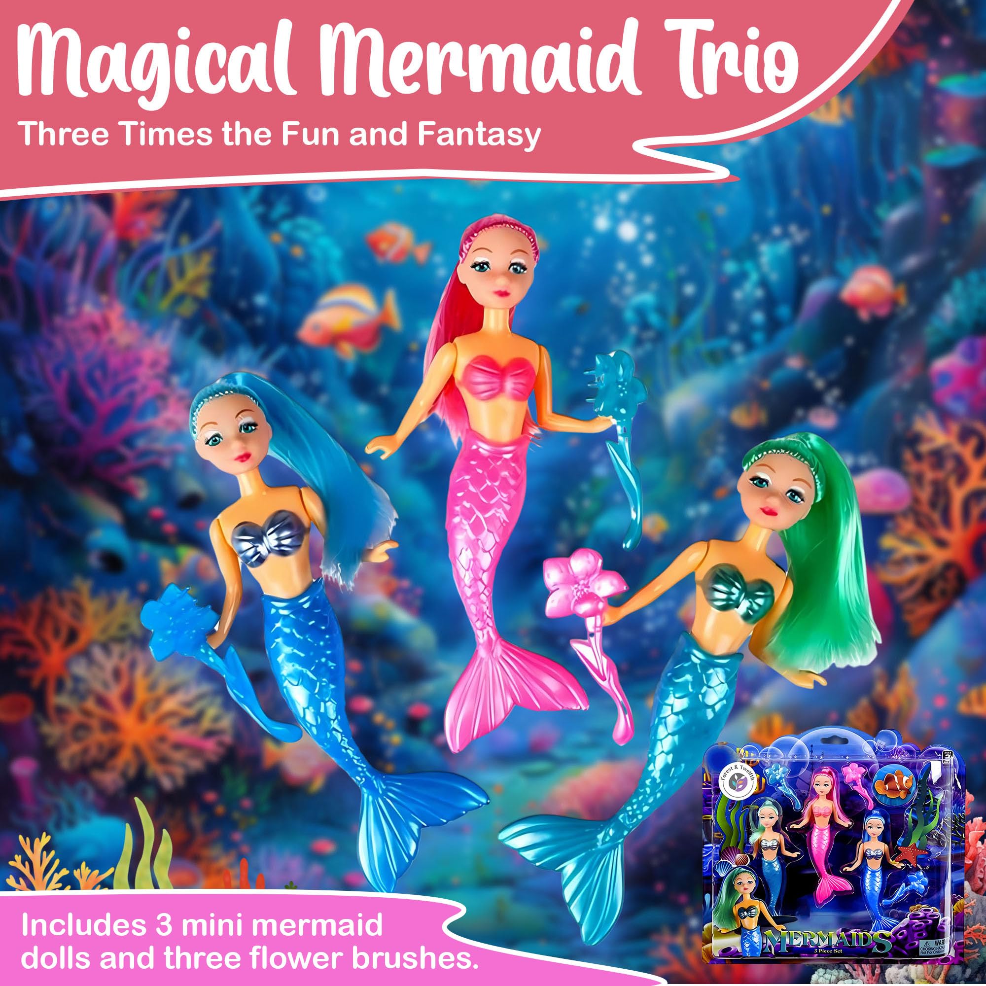 Amazon.com: Forest & Twelfth Kids 3 Piece Mermaid Doll Play Set