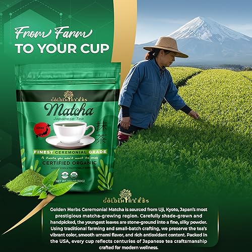 Miniatura 7 de Golden Herbs Matcha Superior Mezcla Ceremonial Té Verde en Polvo de Uji, Kyoto, USDA Orgánico, Vegano sin gluten, 100% puro sin azúcar, sin