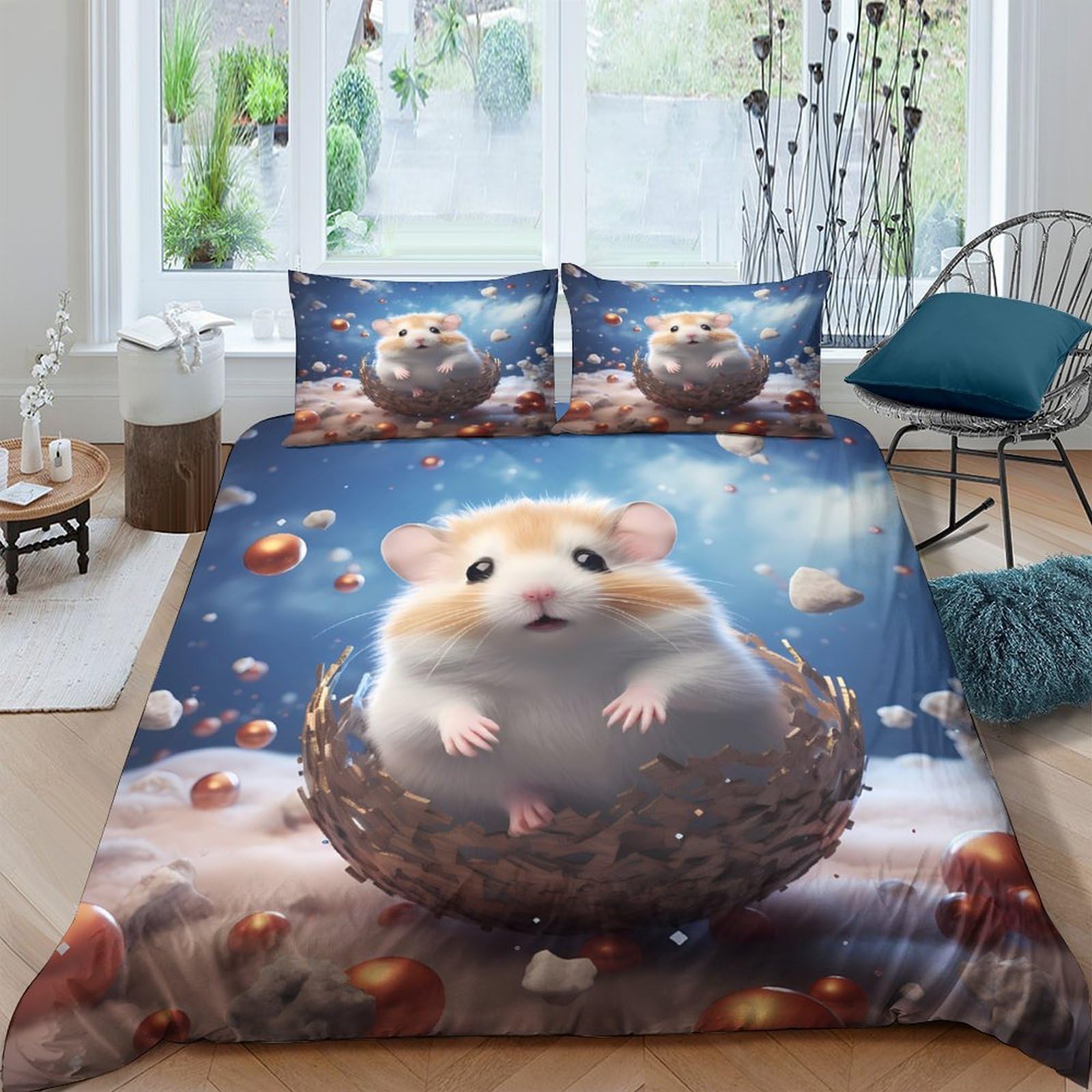 Ctjqhvkz Style-3 3D Printed Cute Hamster Fitted Sheet Microfiber Soft Anti-Slip Animal Bed Cover For Bedroom Guest Room Decor Single（135X200cm）