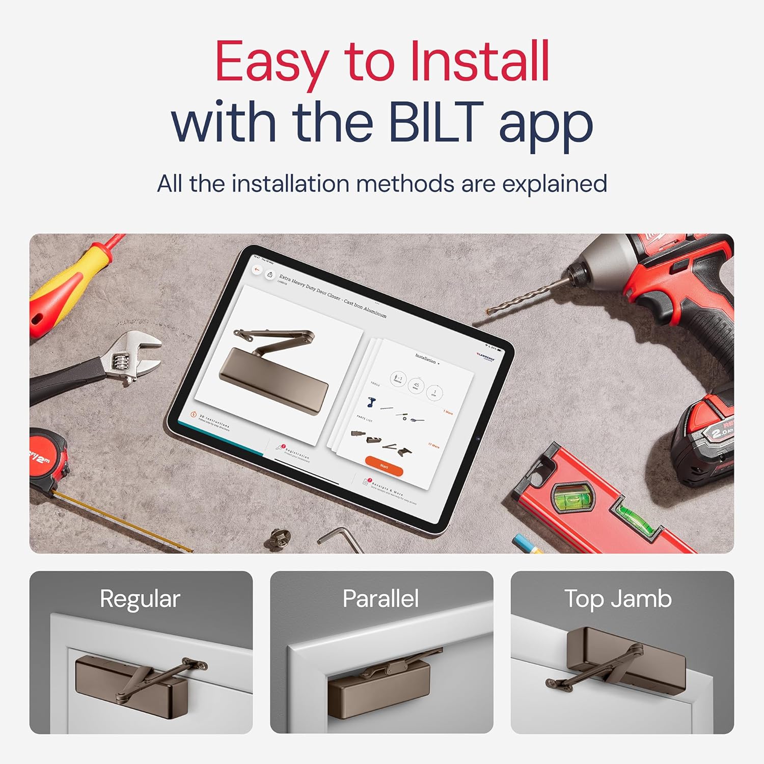 Lawrence Extra Heavy Duty Door Closer Commercial Grade 1 - Adjustable 6-Speed Delayed-Action Door Control with 3 Pistons – Flexible Installation with Included Hardware - Embassy Series LH8016