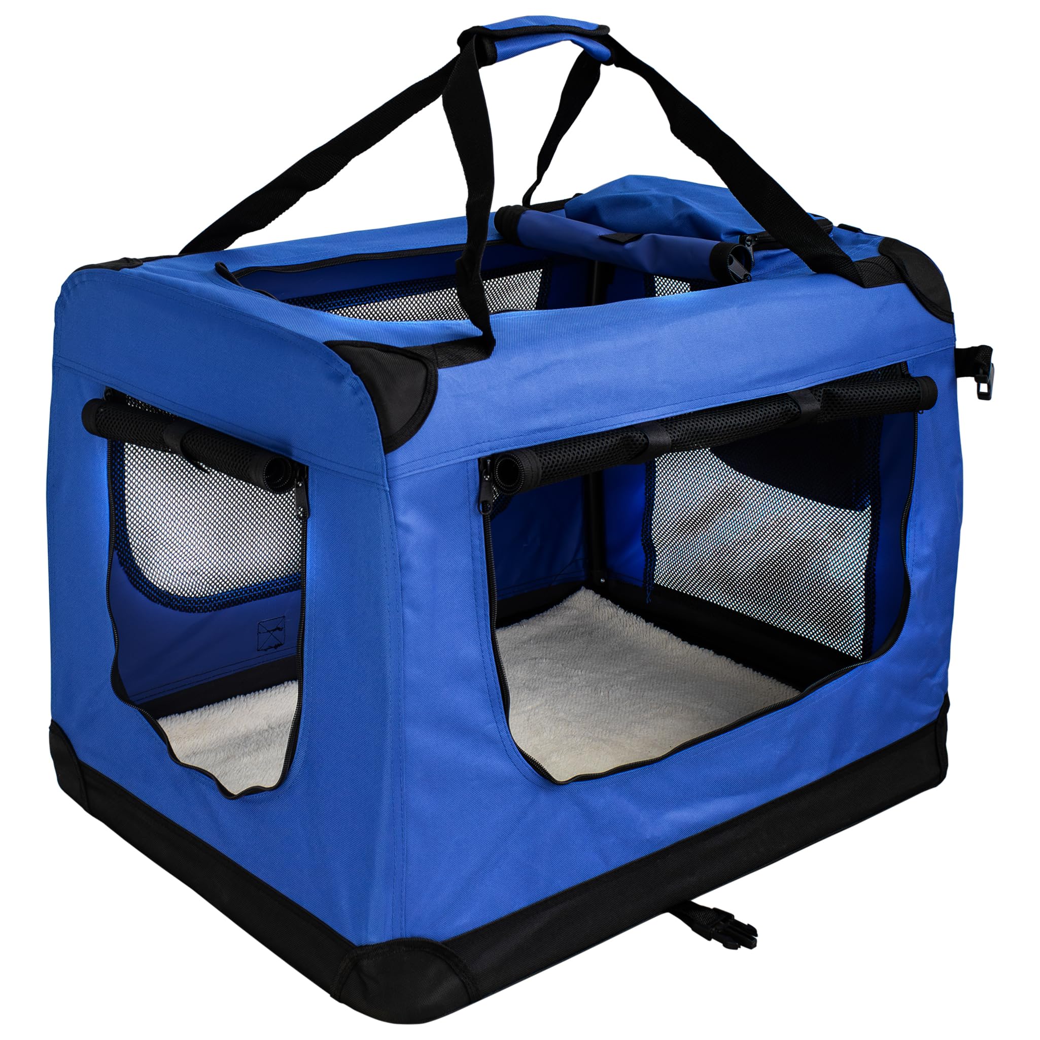 Trasportino pieghevole per cani, taglia L, 70 x 52 x 51 cm, blu, per il trasporto di gatti, cani, conigli, grandi e piccoli, per auto Petigi