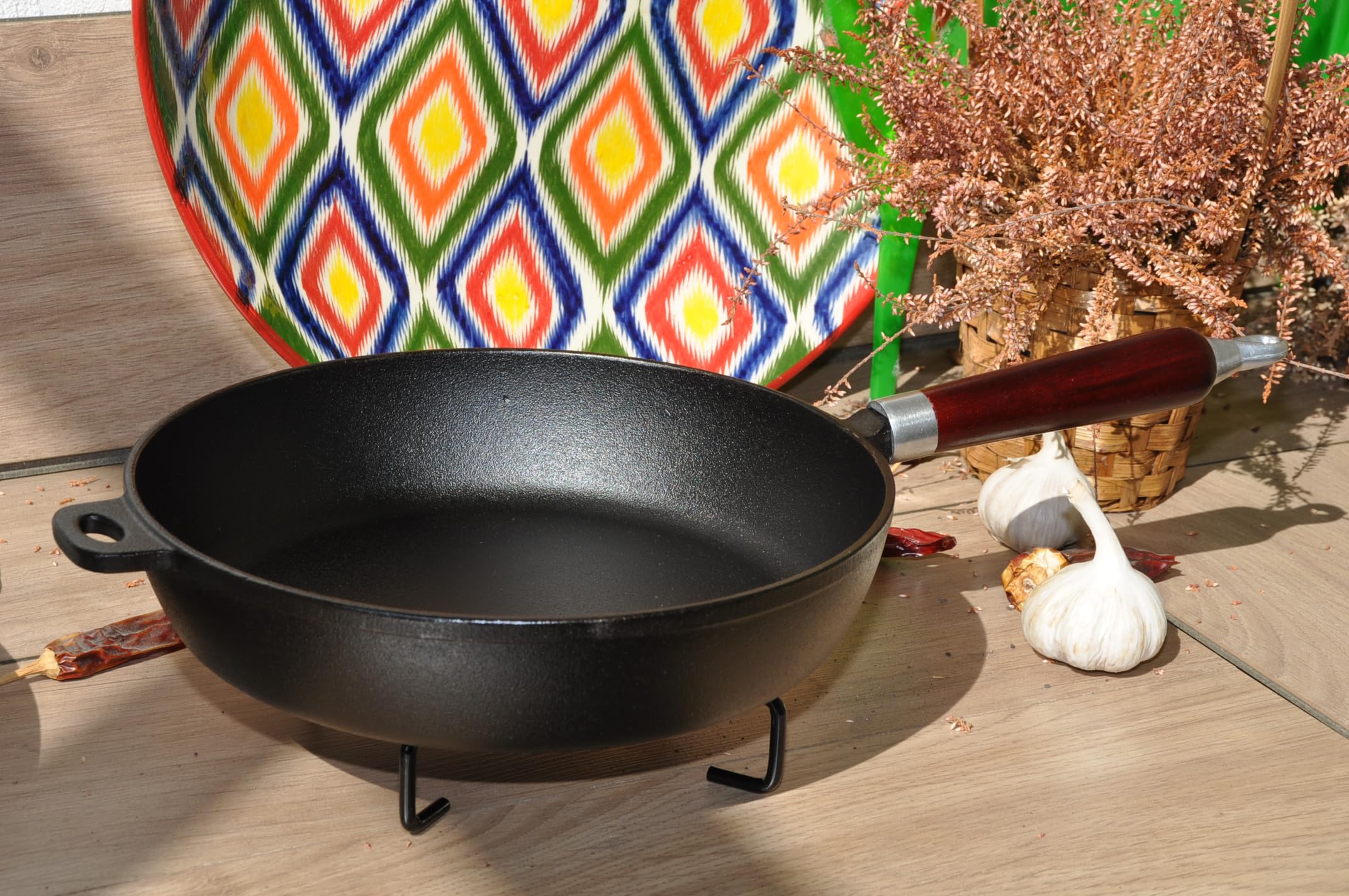 Generisch Padella in ghisa 28 cm di diametro sfuggente con manico in legno