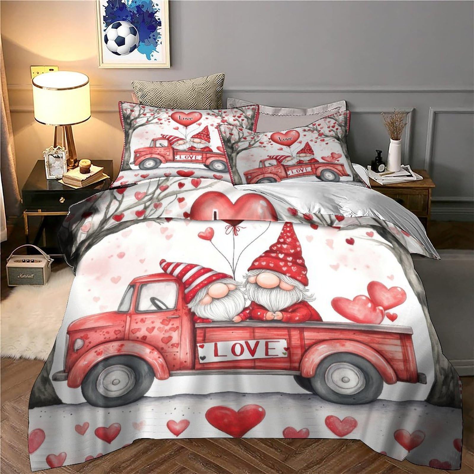 Romantik Liebe 3D Druck Bettbezug Mikrofaser Schlafzimmer Deko Pärchen Bettwäsche Set Hautfreundlich Atmungsaktiv Geschenk Super King（260x220cm）