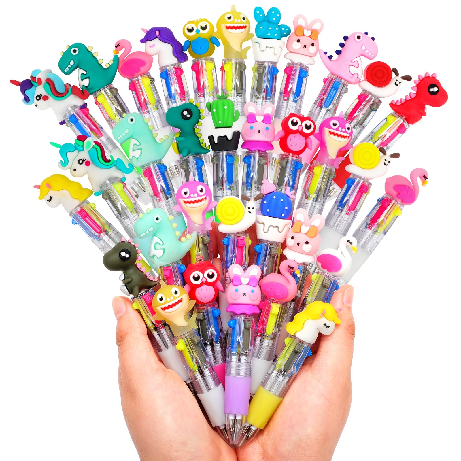 SKAMORI 30Pcs Multicoloured Pens 4 in 1, Party Bag Fillers for Kids, 4 Color Fun Pen Set with Cute Cartoon Patterns, Kids' Party Favours for Class, Easter & Birthday