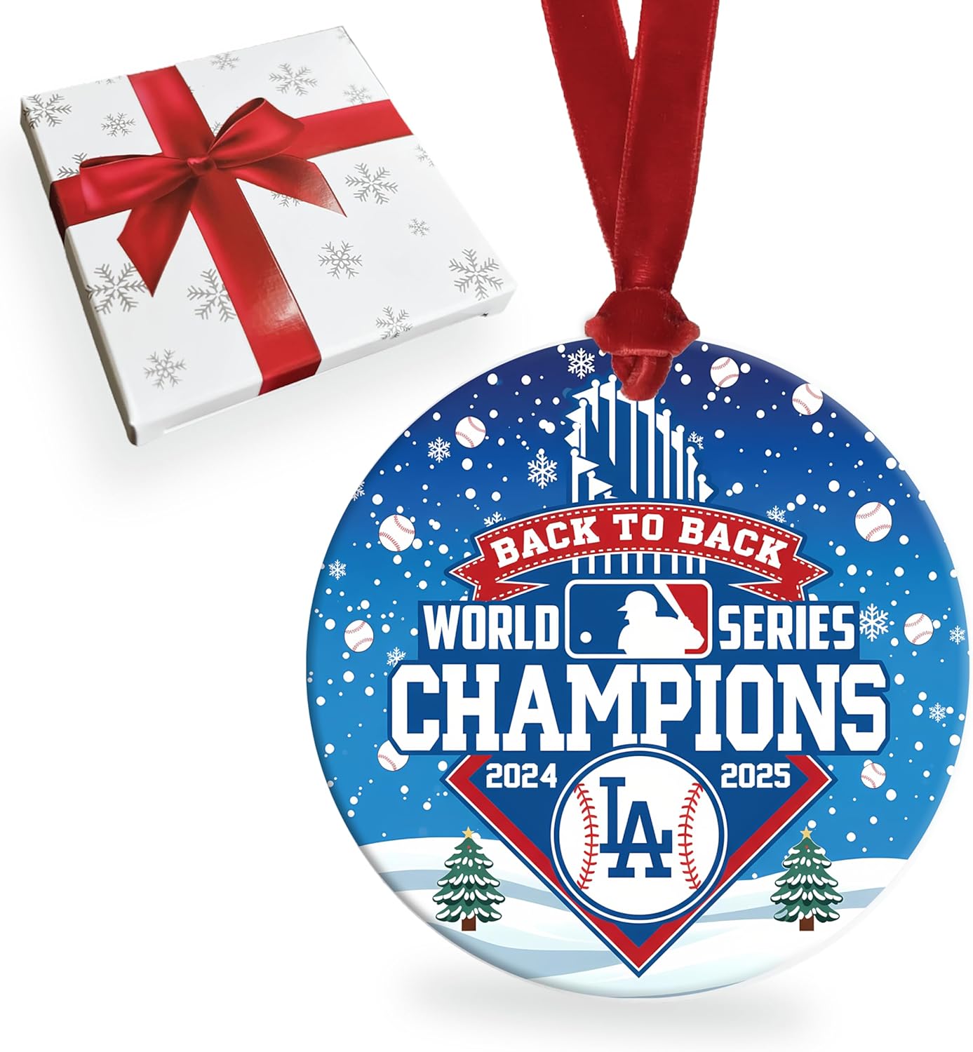 Los Angeles World Series Champions 2025 Christmas Ornament - LA Championship Baseball Ornament with Gift Box