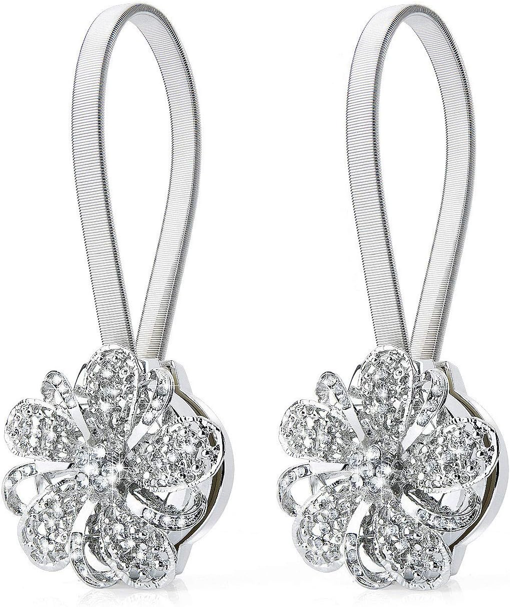 Embrasses De Rideaux Magnétiques Pinowu - 2 Pièces Forme Fleur Cristal, Corde élastique, Sans Perçage, Pour Chambre, Salon Cordon Extensible Pour Rideaux épais