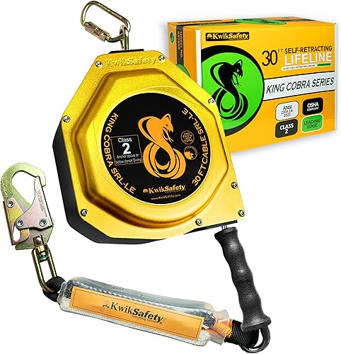 KwikSafety - Charlotte NC - Cobra 30' Línea de vida auto retráctil de borde delantero aluminio ligero Arnés de seguridad Clase 2 Yoyo Cordón de
