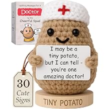 Doctor Gifts - Handmade Crochet Potato Doll with 30 Cute Appreciation Signs for Doctors - Funny Gift Idea for Women DR for Birthday, Mothers Day, Retirement - Bulk Staff Appreciation Thank You Present