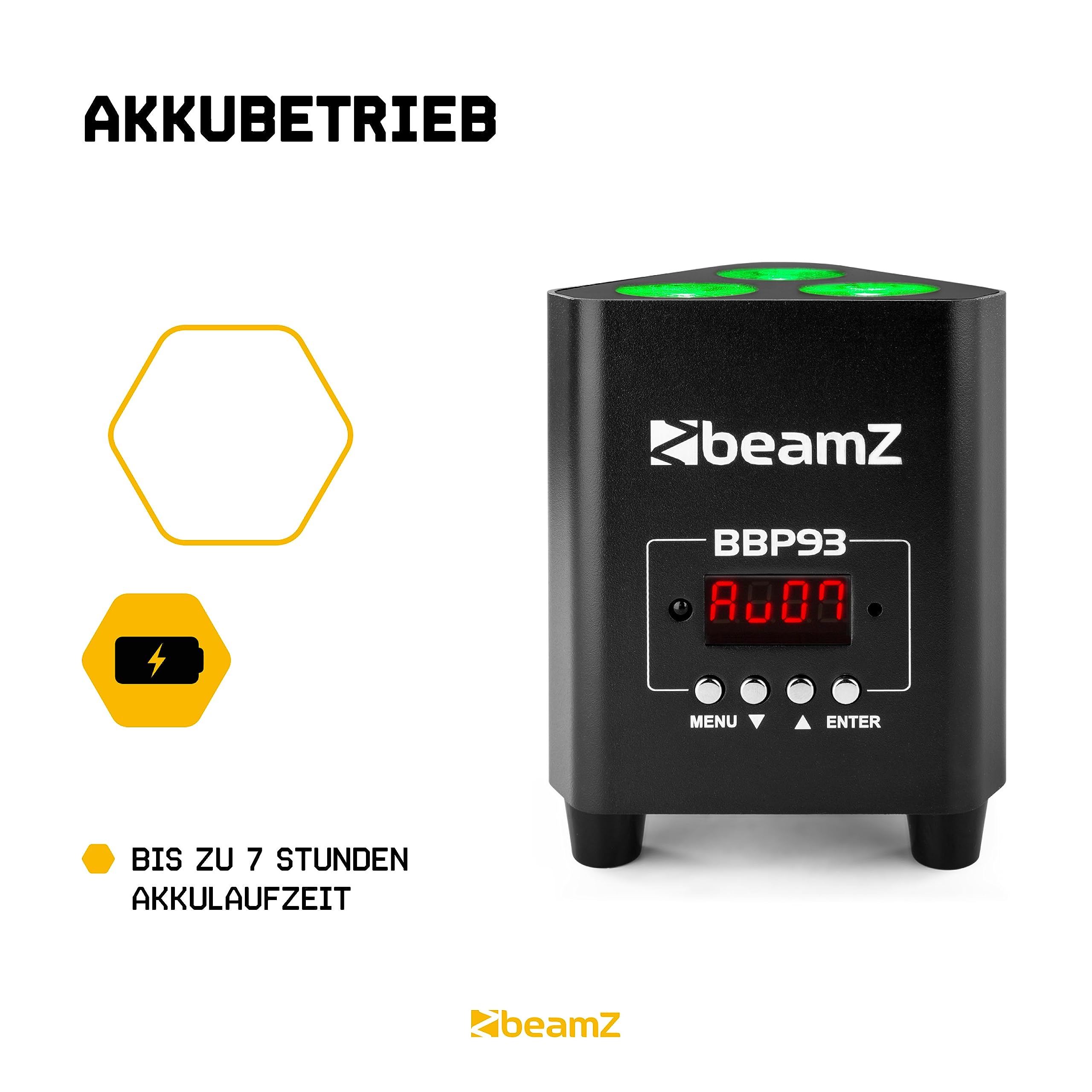 BeamZ BBP93 Akku LED Strahler 4er Set Uplight, 3x10 Watt Effektstrahler, RGB LED Spot, Bühnenbeleuchtung, Lichteffekte, Fernbedienung, Disco Licht, Partylicht Musikgesteuert, Ambiente Strahler