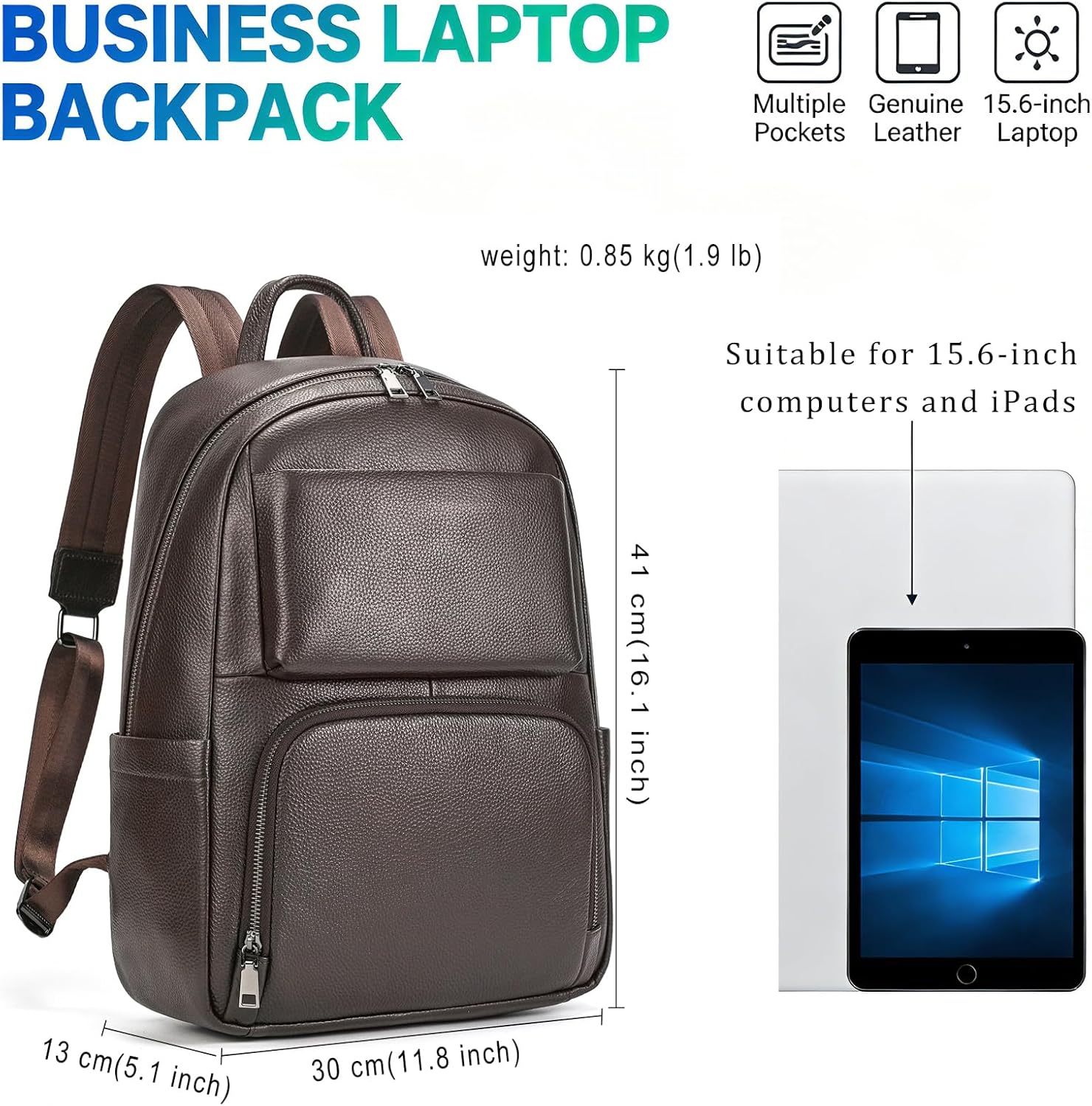 Laptop Leather Travel Backpack For Men Carry On Back Pack For Business Work computer Backpacks Fit 15.6" Laptop
