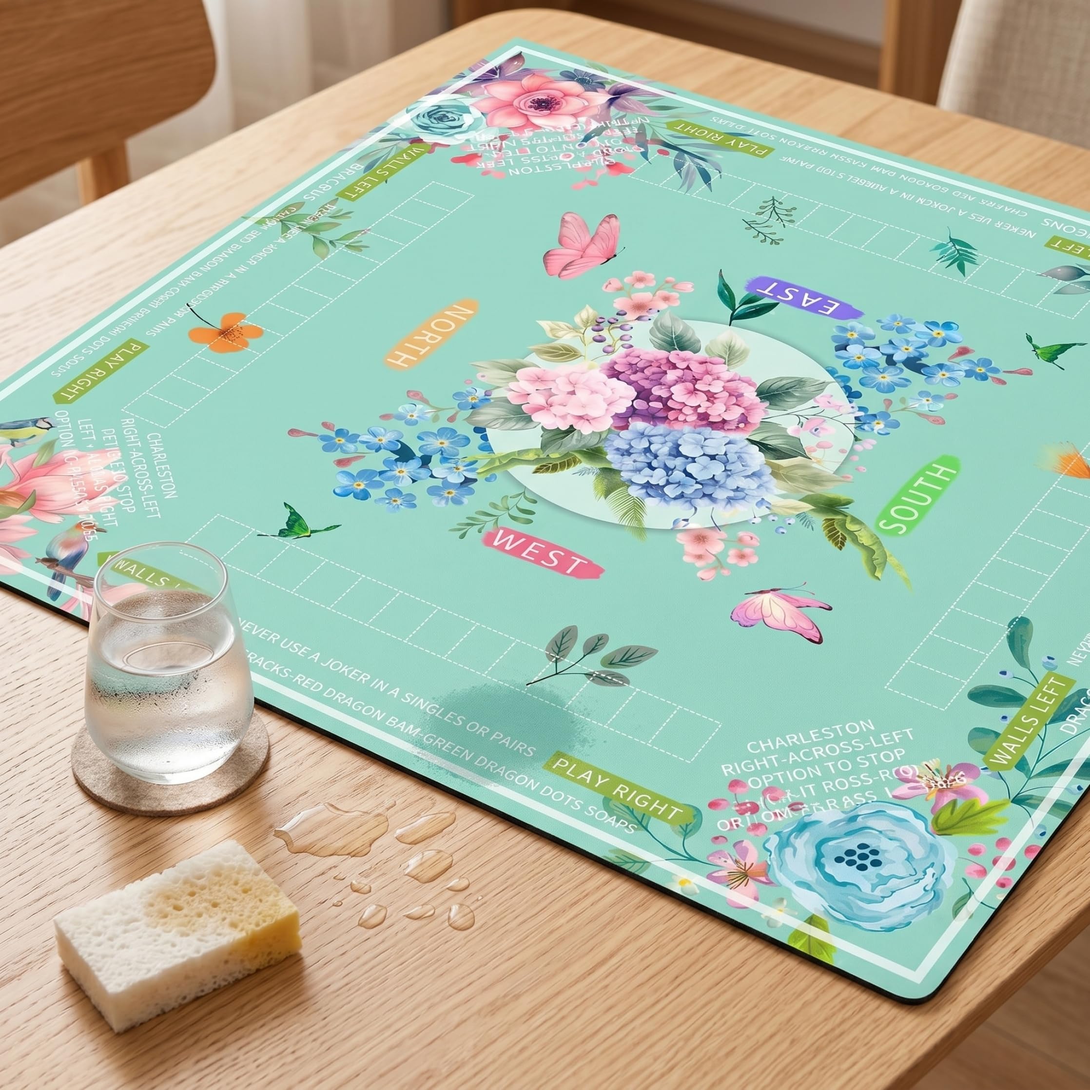 Mantel Mahjong, 31, 5 x 31, 5 pulgadas, absorbente de agua, antideslizante, color verde floral