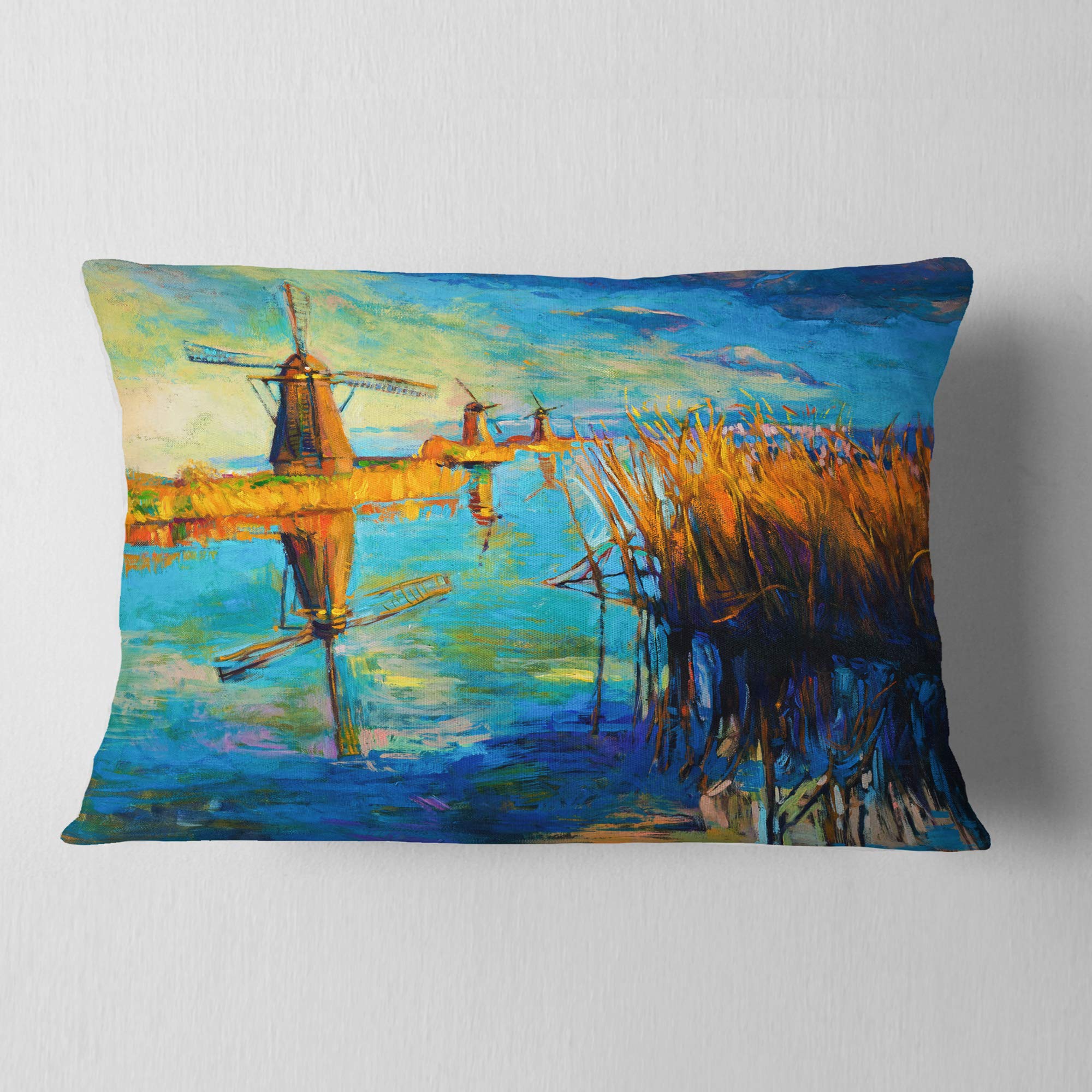 Designart Windmills with Sky and Water 12 in. x 20 in