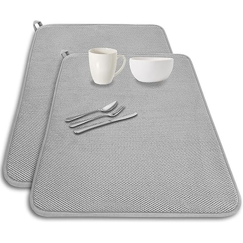 2 Pack Large Dish Drying Mat,24x17 Inch Absorbent Microfiber Dishes Drainer Mats,Dish Drying Pad for Countertops,Sinks,Draining Racks(Gray)