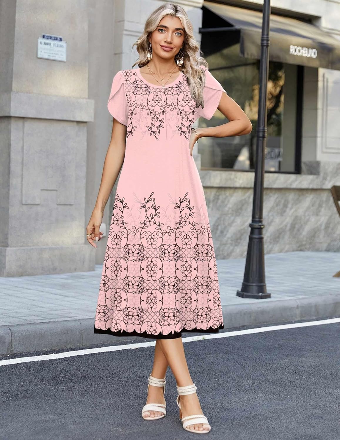 Zeagoo Womens Casual Summer Dress 2026 Petal Short Sleeve Dresses with Pleats Midi A Line Flowy Dress Boho Sundress - Image 2