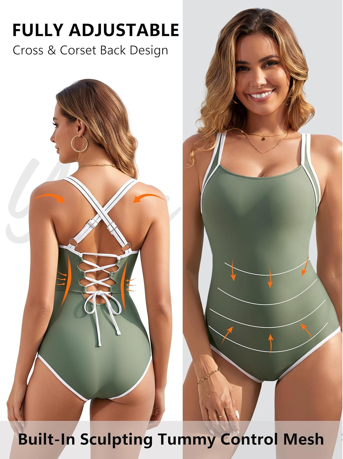 BMJL Womens One Piece Swimsuits Tummy Control Bathing Suits Color Block Sporty Adjustable Cross Back Modest Swimwear - Image 4