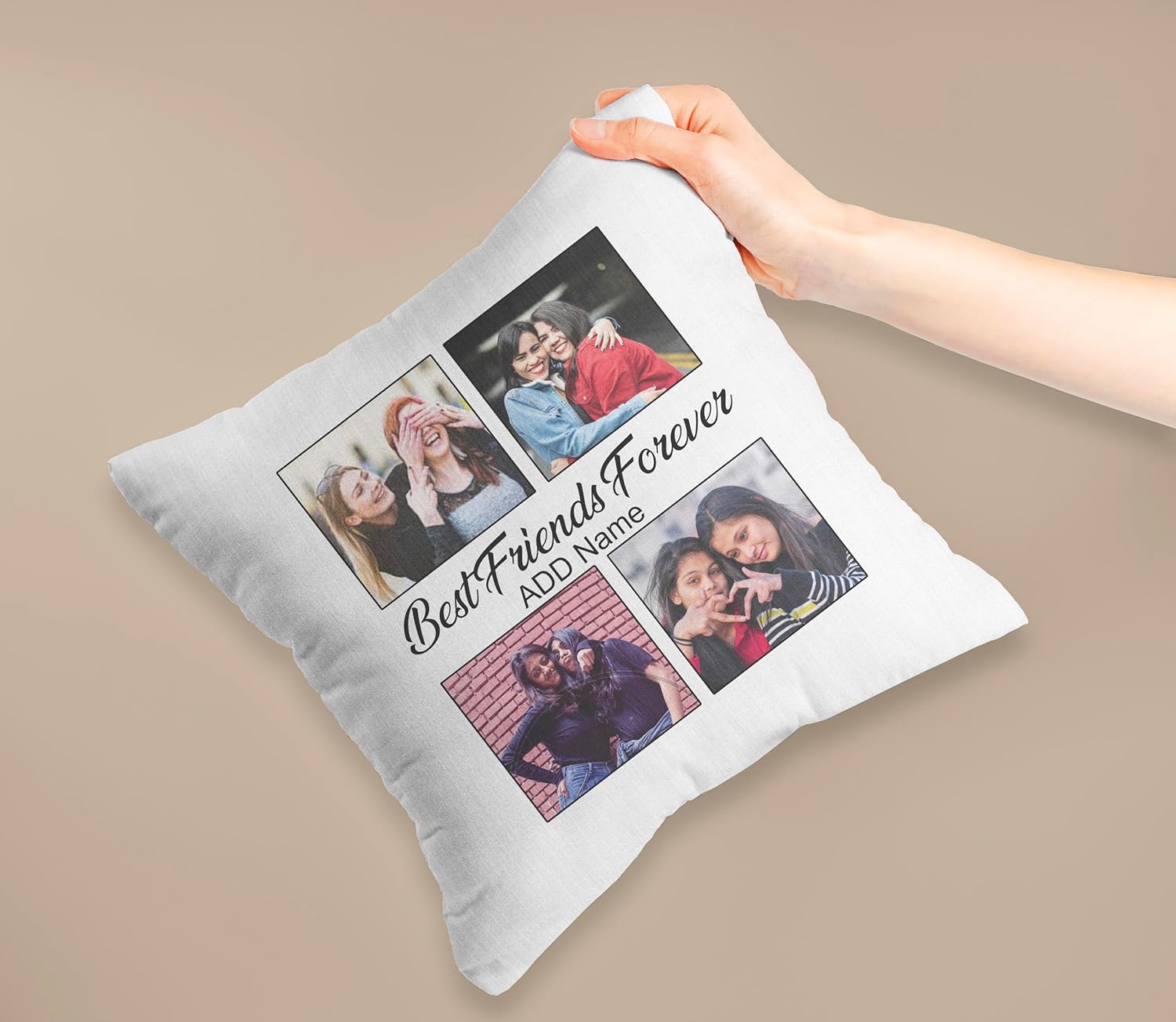 ZORI Customized Cushion for Best Friend Forever Polyester Blend Photo with Text Massage Printed Decorative Size Add Photos(12x12 inch), | Pack of 1 (Design 4) ZORI Customized Cushion for Best Friend Forever Polyester Blend Photo with Text Massage Printed Decorative Size Add Photos(12x12 inch), | Pack of 1 (Design 4)