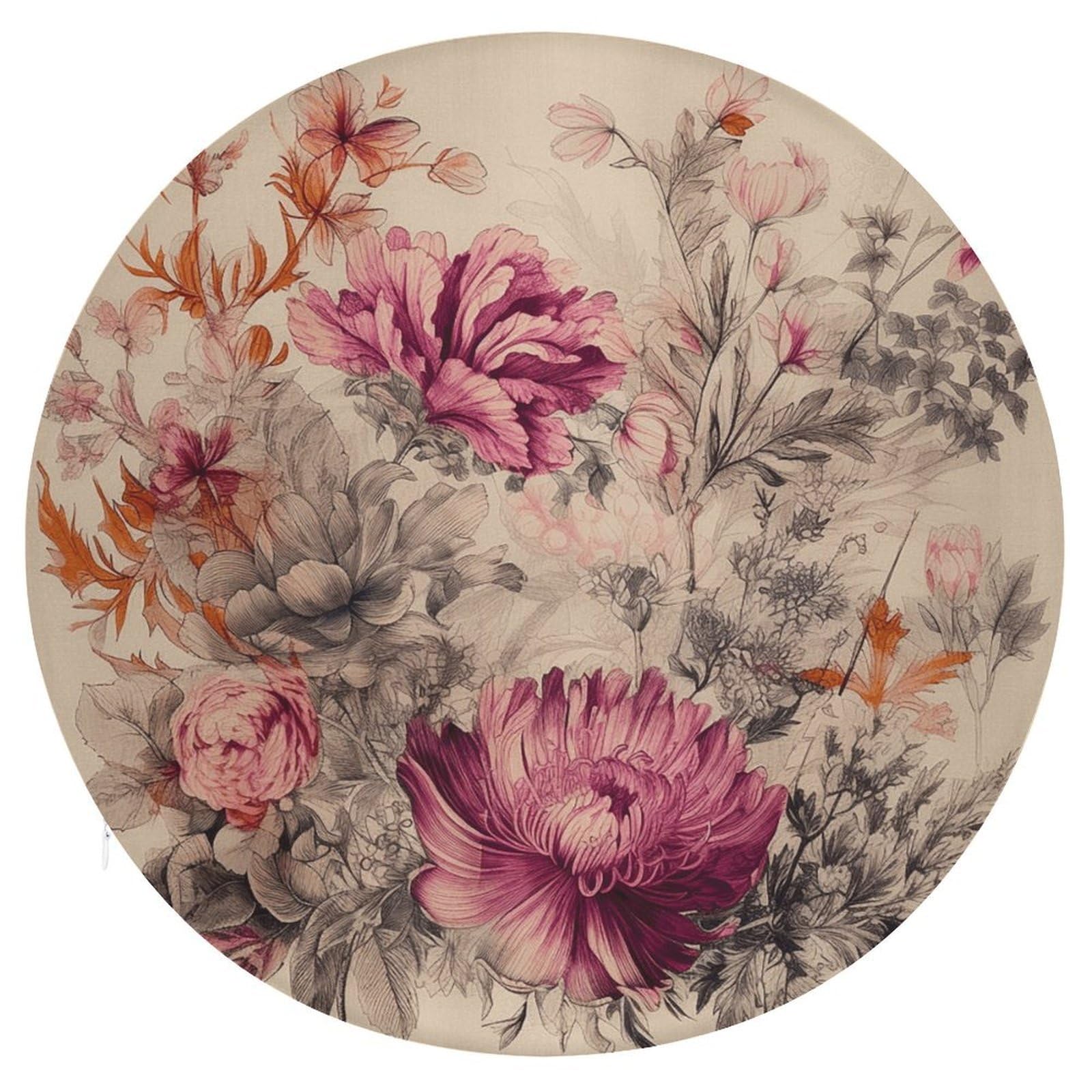 Wsoihfec Style Magenta And Beige Seat Cushion Round Chair Pad