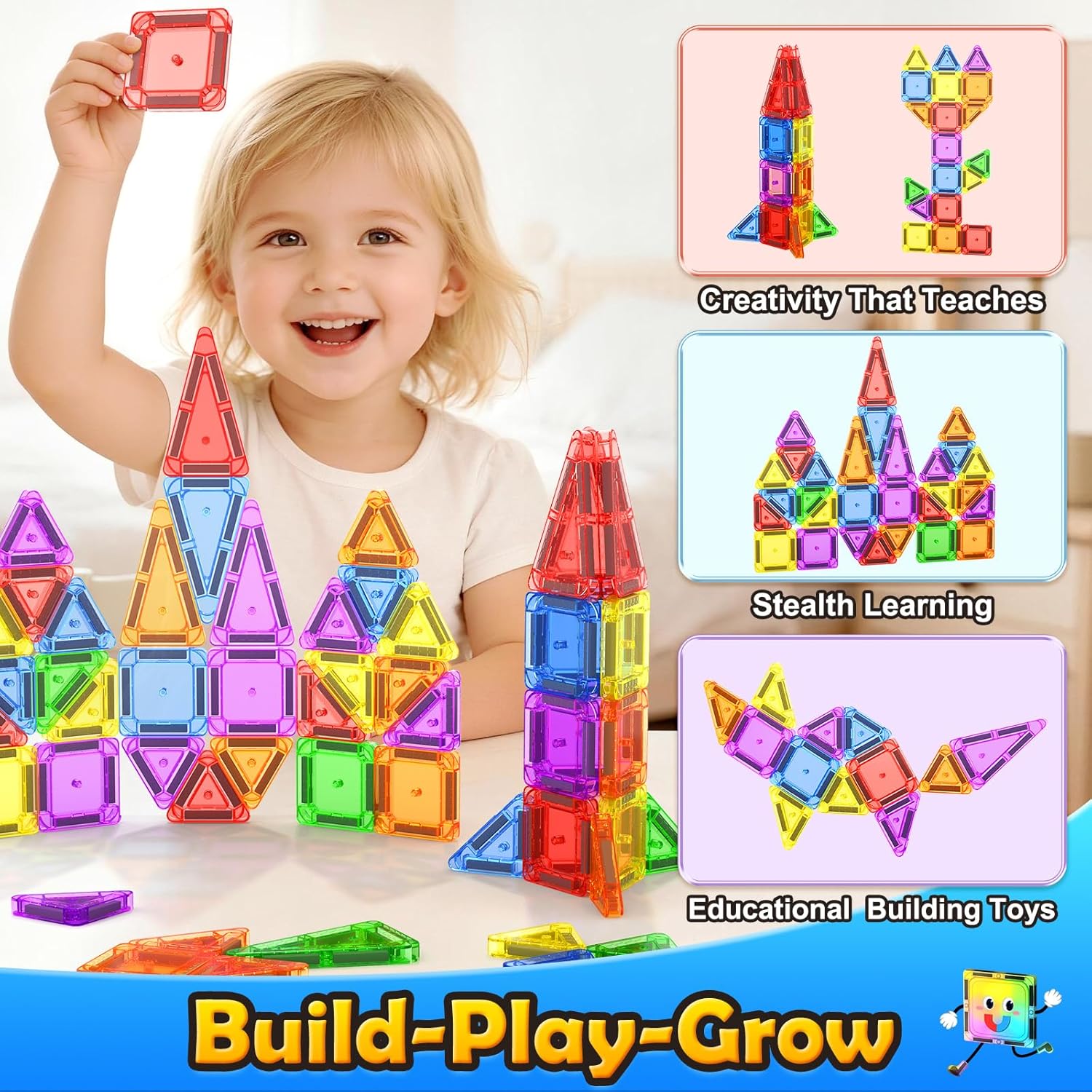 Magnetic Tiles Travel Essential Toys Mini Travel Toddler Set, 36PCS Magnetic Blocks Building Kids Toys, Montessori Preschool Classroom Must Haves Educational STEM Toys for 3+ Year Old Boys Girls