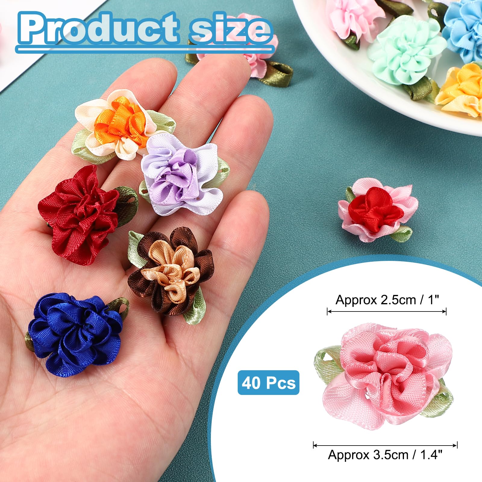 PATIKIL 1 Inch Ribbon Flowers Bows for Crafts 40 Pack Mini Satin Roses Flowers Small Fabric Flower Heads DIY Sewing Appliques for Gift Wedding Bride Ornament Pink/Dark Pink - Image 2