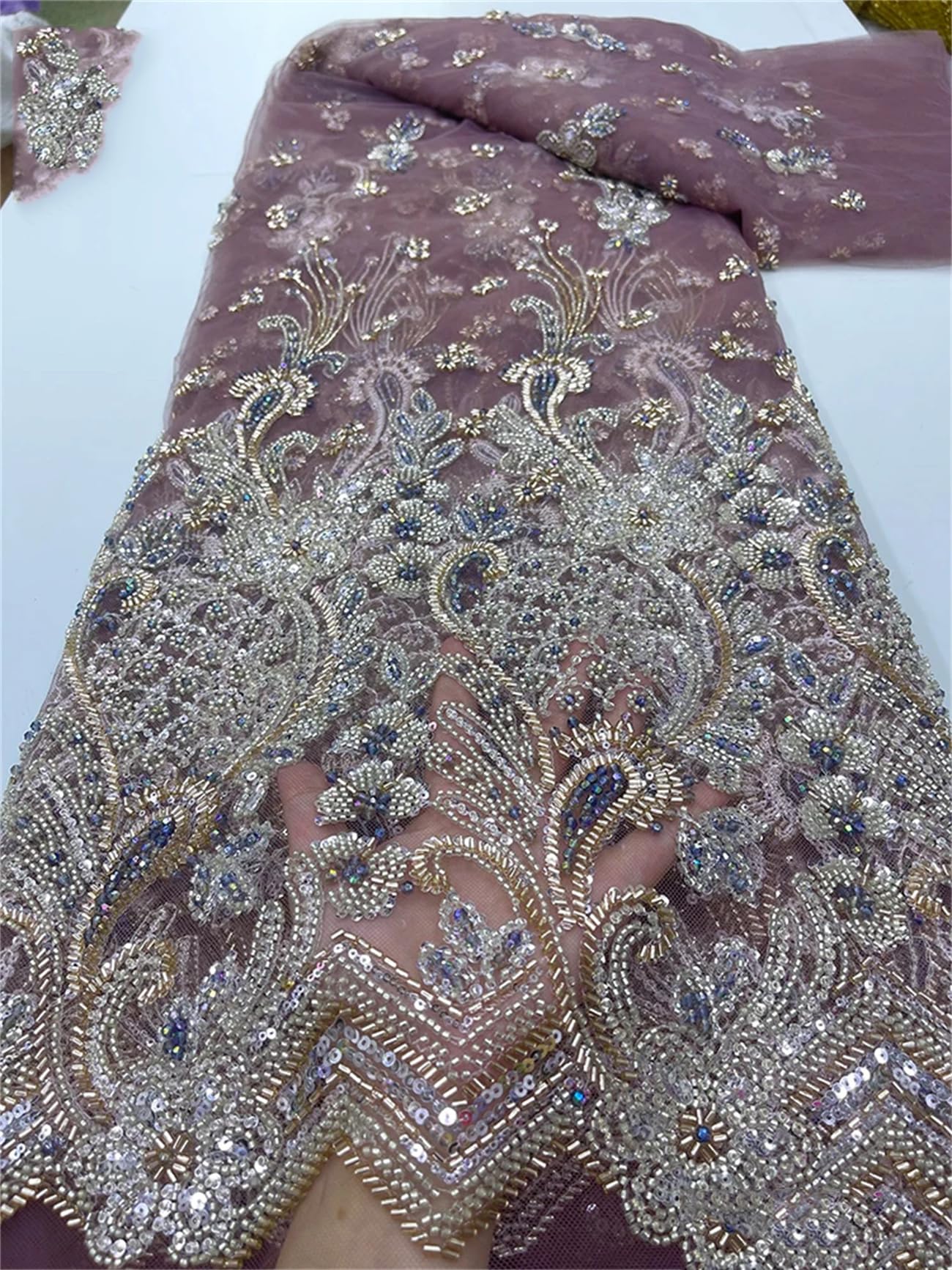 Tessuto con perline africane di lusso per lo sposo, 4,5 m, ricamo francese, tulle pizzo tessuto per cucire