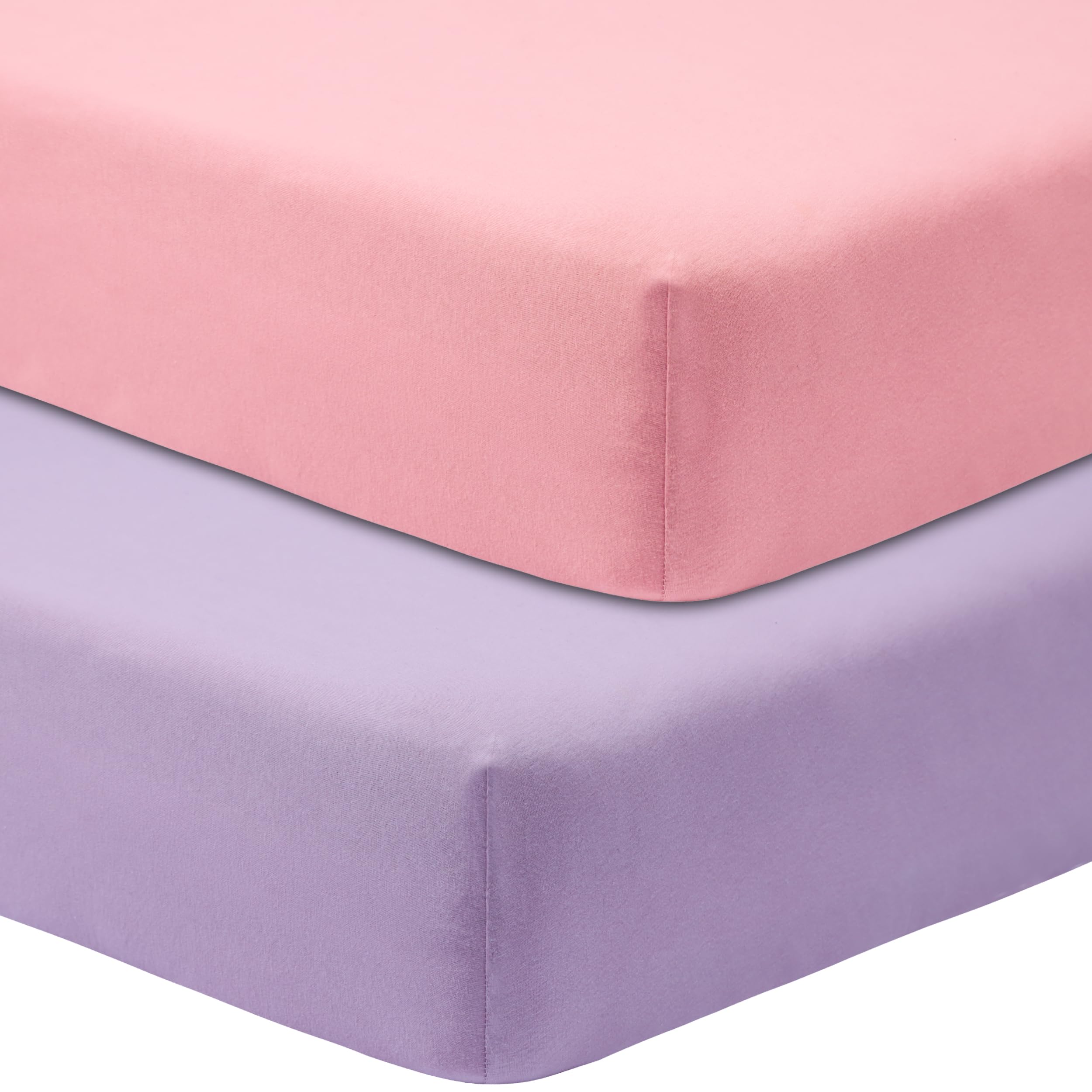 Crib Sheets for Boys Girls,100% Cotton Fitted Crib Sheet 2 Pack for Standard Crib and Toddler Mattress, Super Soft Breathable Baby Sheet 28x52x8in (Purple & Pink)