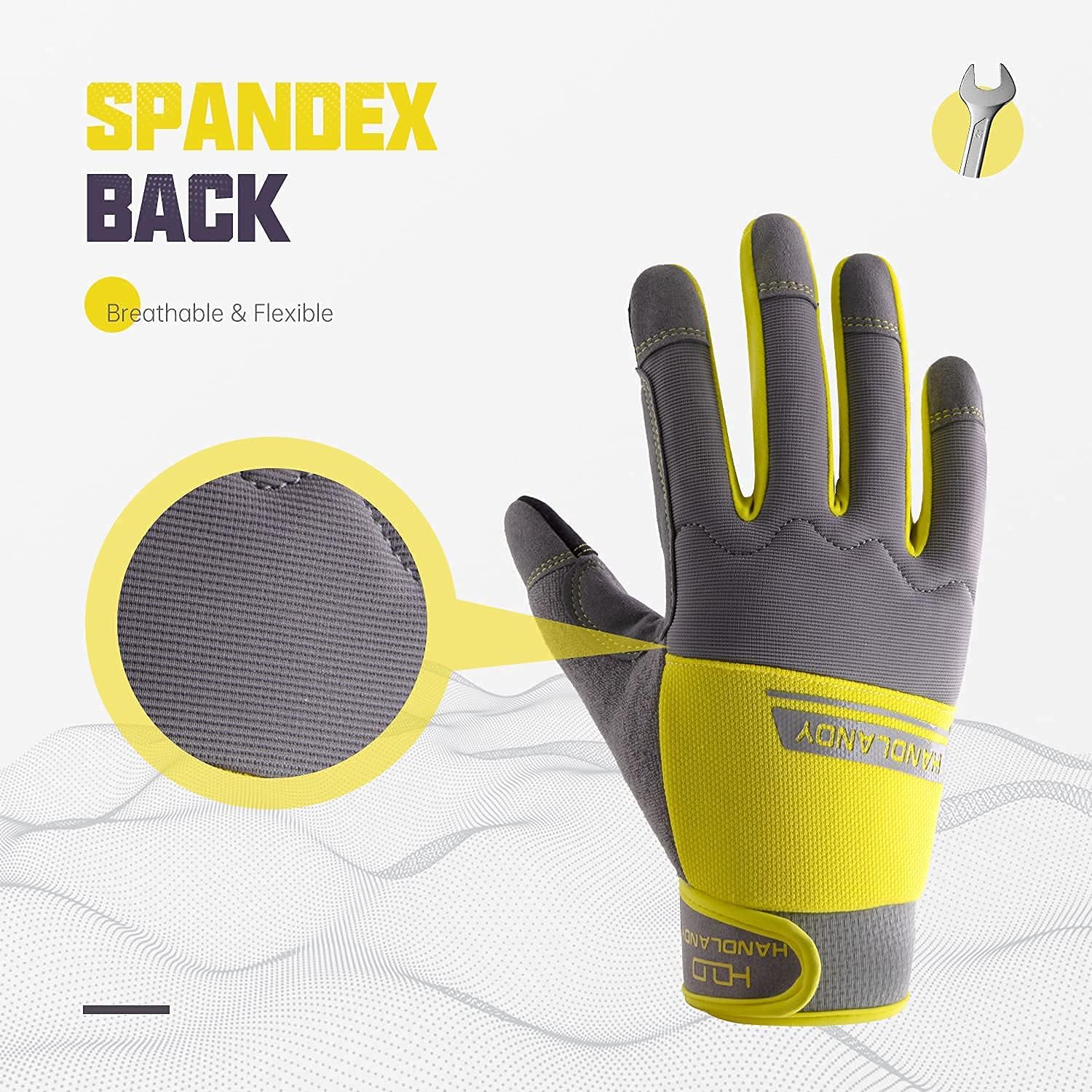 HANDLANDY Bundle - 2 Items Utility Mechanic Working Touch Screen Yard Work Gloves - Green, Yellow