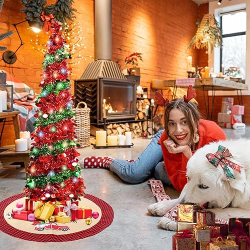 Miniatura 3 de Paquete de 2 árboles de Navidad plegables de oropel de 5 pies con 90 luces LED, árbol de Navidad artificial para hogar, oficina, fiesta, chimenea