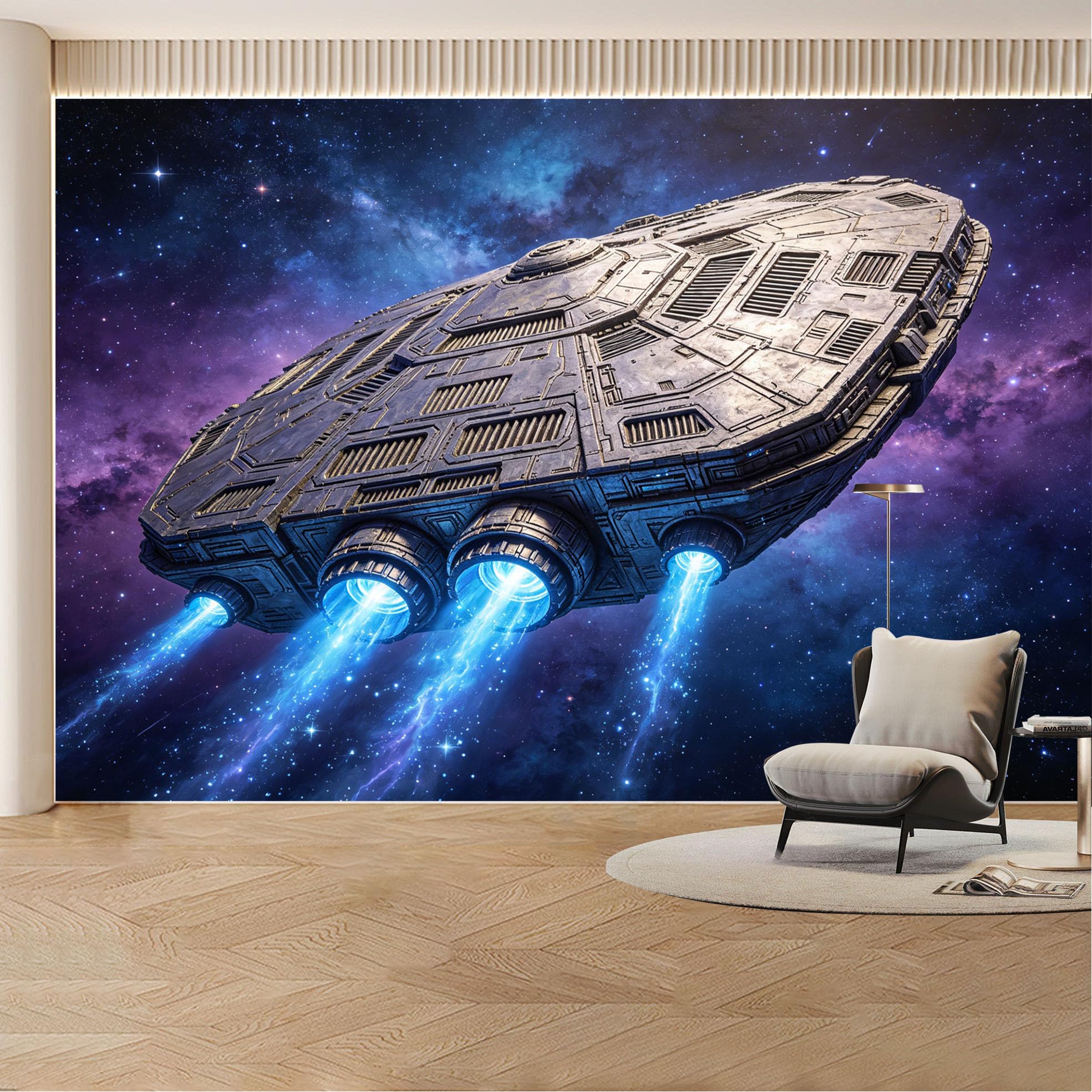 Custom Wall Mural Wallpaper Spaceship Galaxy Landscape Modern 3D Effect Wall Decor Futuristic Cosmic Style Removable SelfAdhesive Large Photo for Living Room， Bedroom， Office