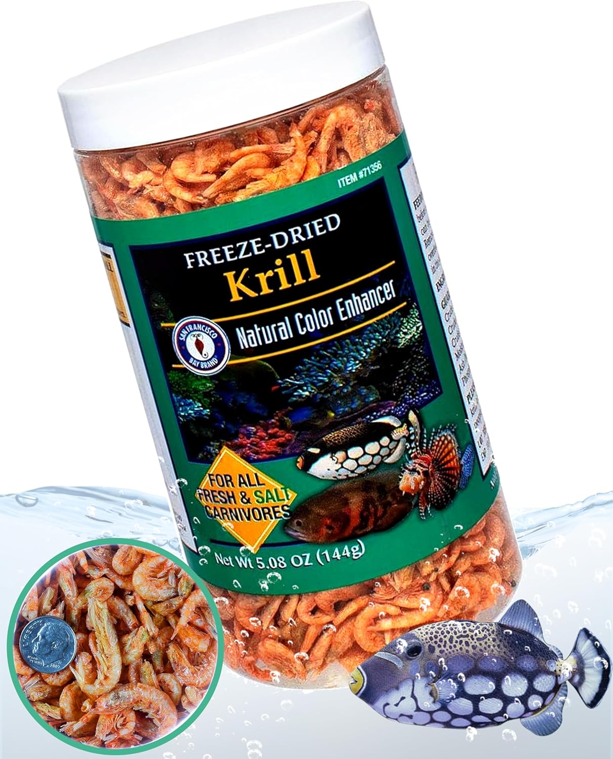 San Francisco Bay Brand Freeze Dried Krill Fish Food - All-Natural, Sustainably Harvested, High Protein Dried Shrimp for Freshwater and Saltwater Carnivores, Koi, Cichlids, Turtles - 5.08 oz (144g)