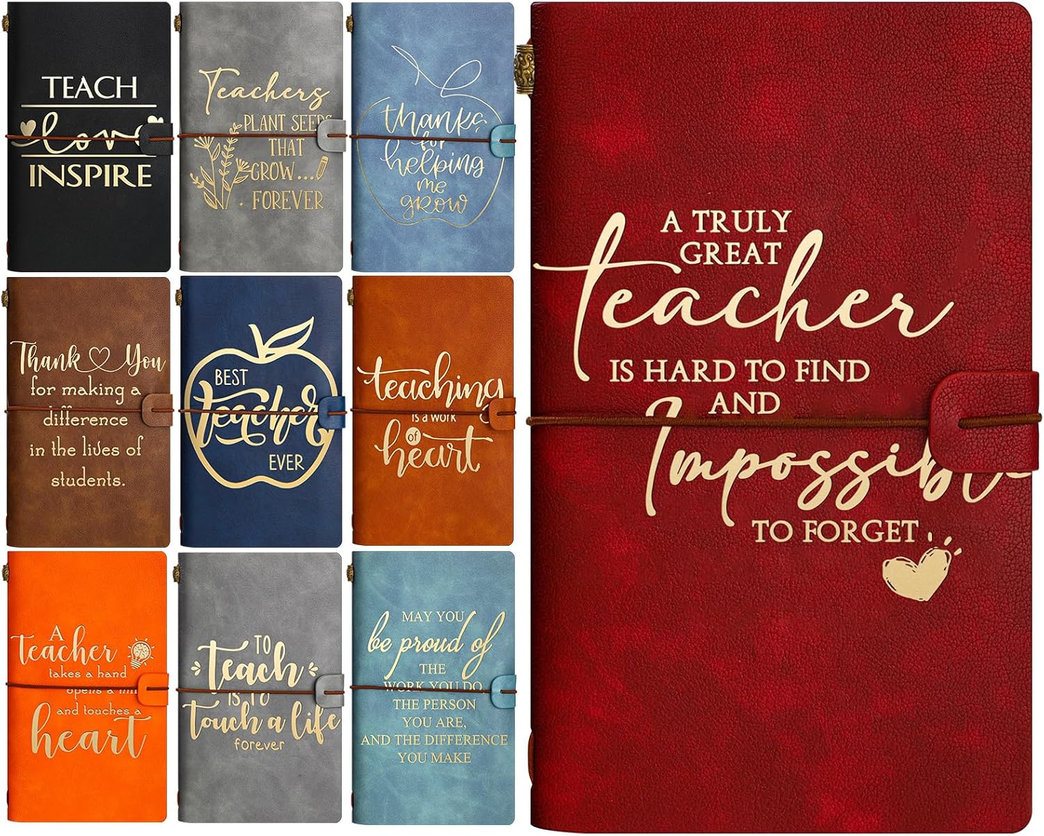 Roowest 10 Pcs Teacher Appreciation Gifts Vintage PU Leather Journal for Women Men Thank You Gift Travel Diary Sketchbook for Retirement Birthday Teacher Gift