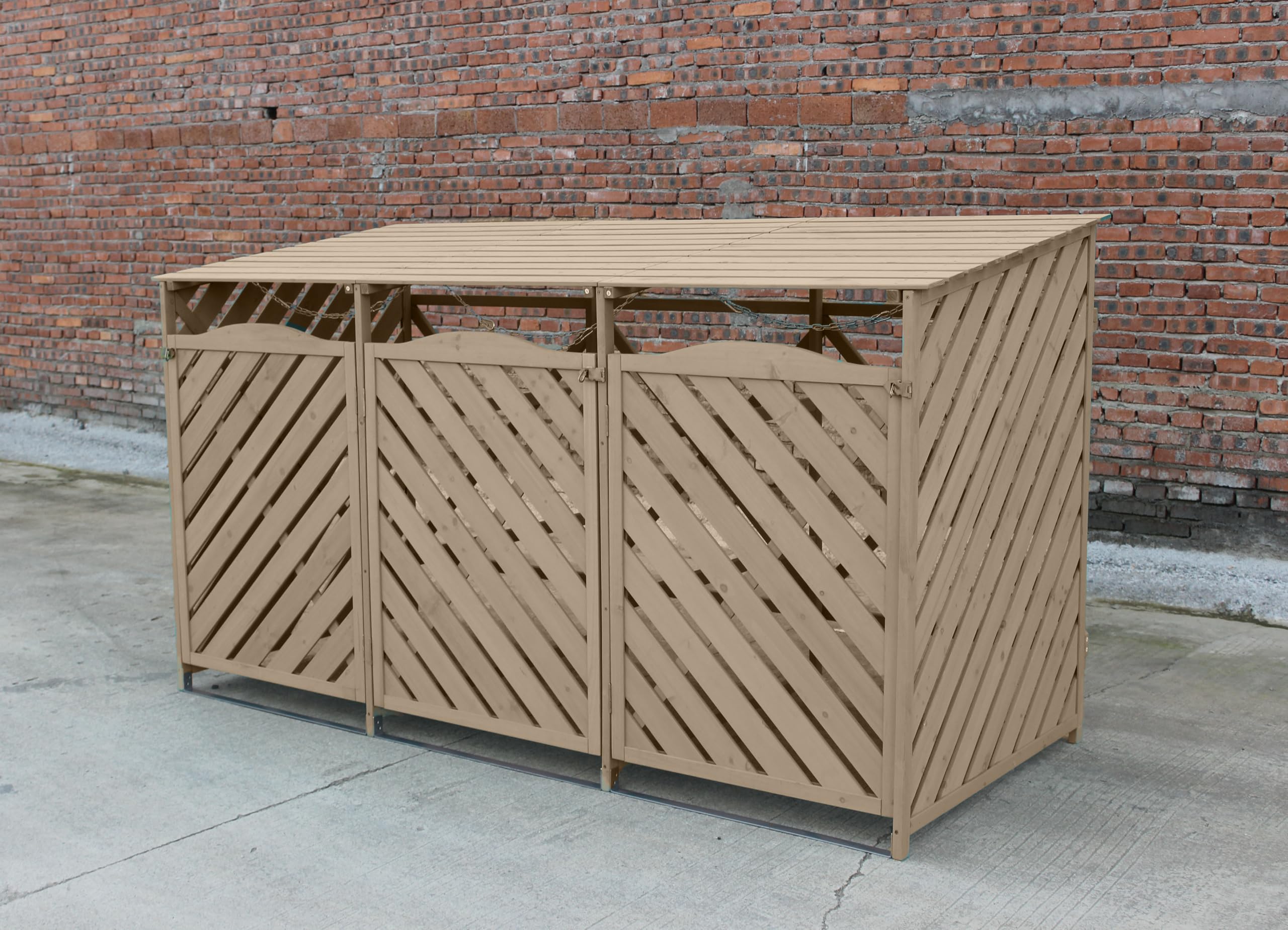 Jack StonehouseTriple Wooden Bin Store | Large Outdoor Garden Wheelie Bin Storage for 3 Bins | Lift Lid | 218cm x 122cm (Natural)