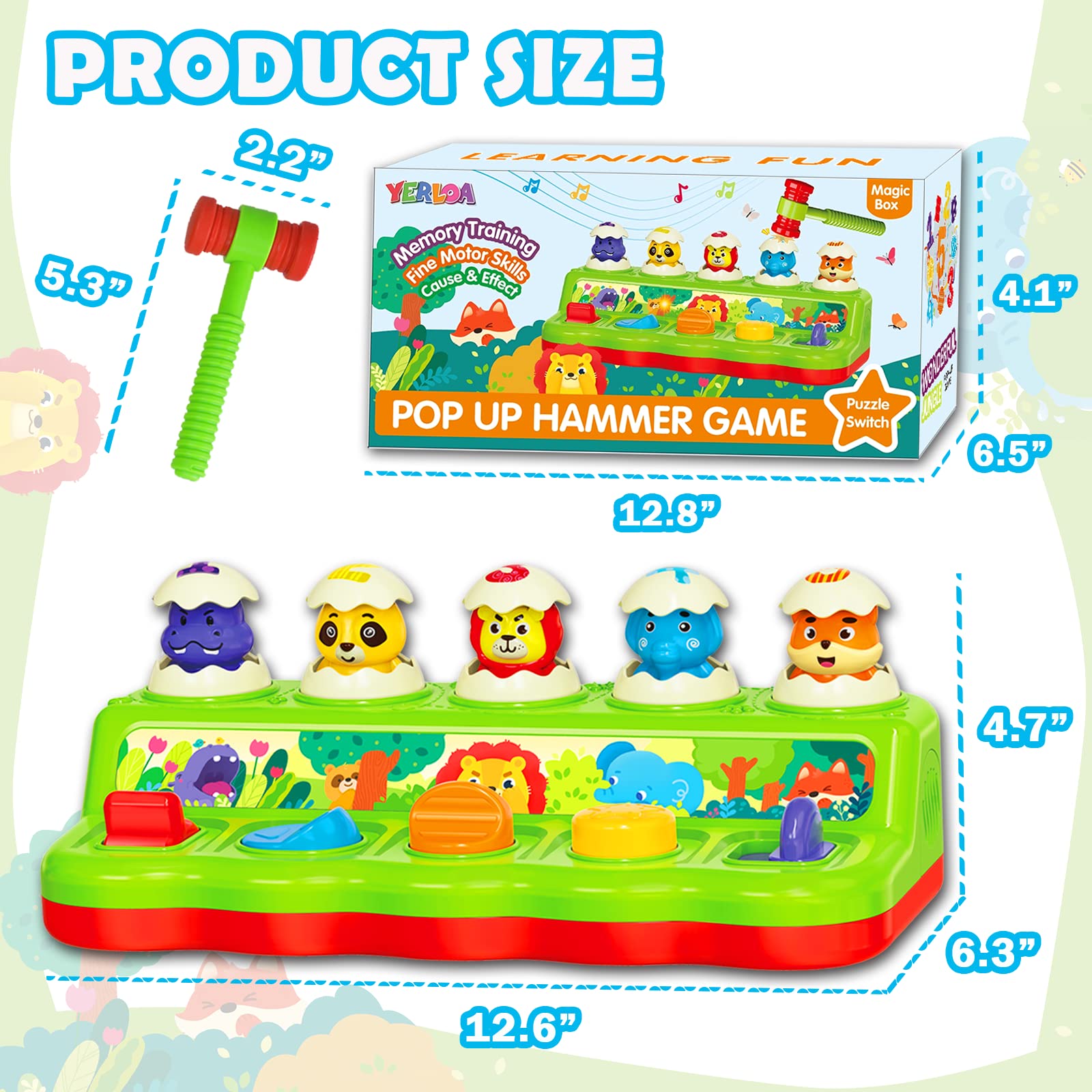 Yerloa Giochi Bambini 1 Anno Montessori – Gioco Pop-Up Educativo con Animali Suoni Luci Musica – Sviluppo Sensoriale Abilità Motorie – Regalo Compleanno Natale Bambina Bambino 1 2 3 Anni