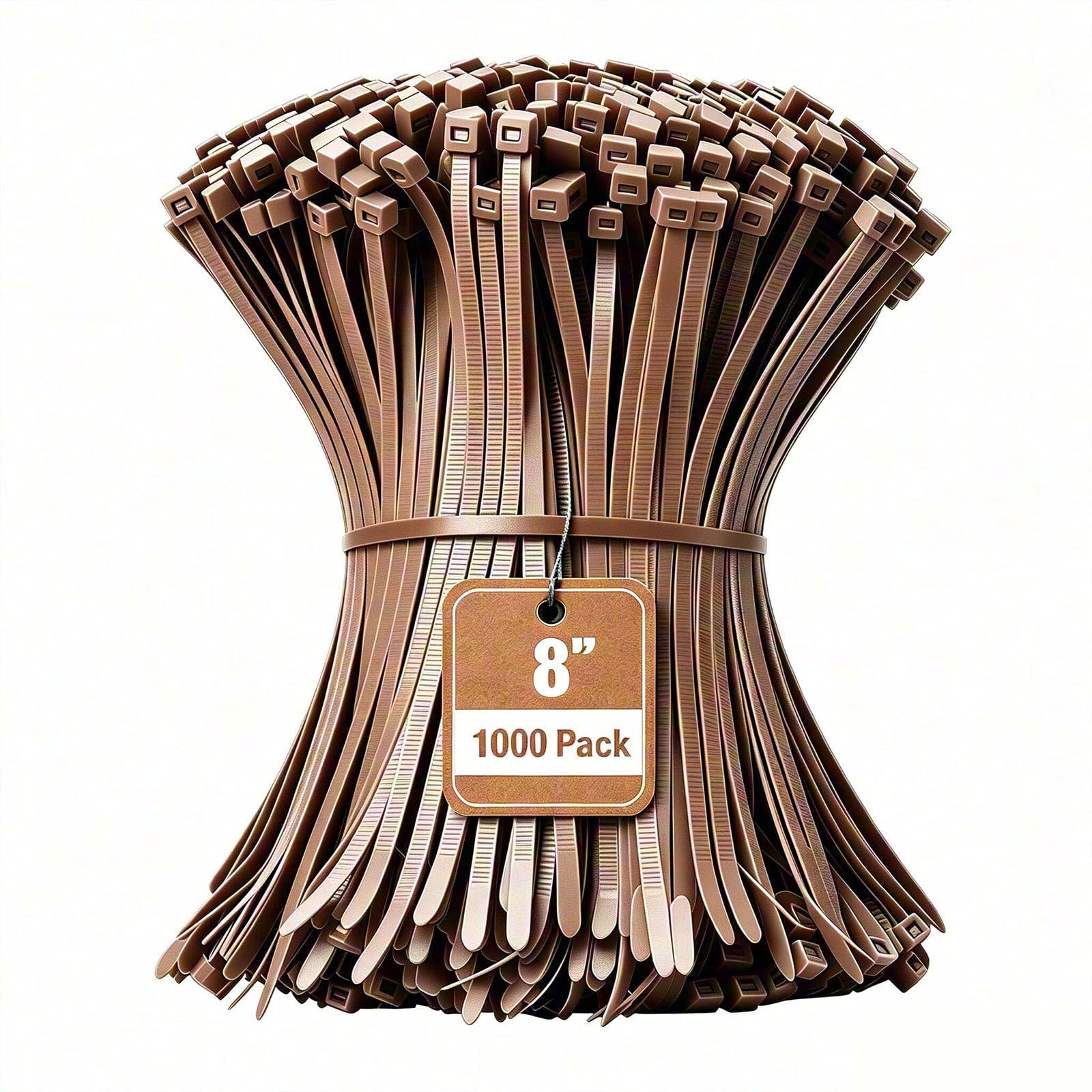 Armpow 8 Inch Brown Zip Tie 1000 PCS, 40 Lbs - Small to Medium Zip Tie, Nylon PA66 UV Resistant Cable Tie Heavy Duty for Indoor and Outdoor Use - Ideal for bundling and securing objects
