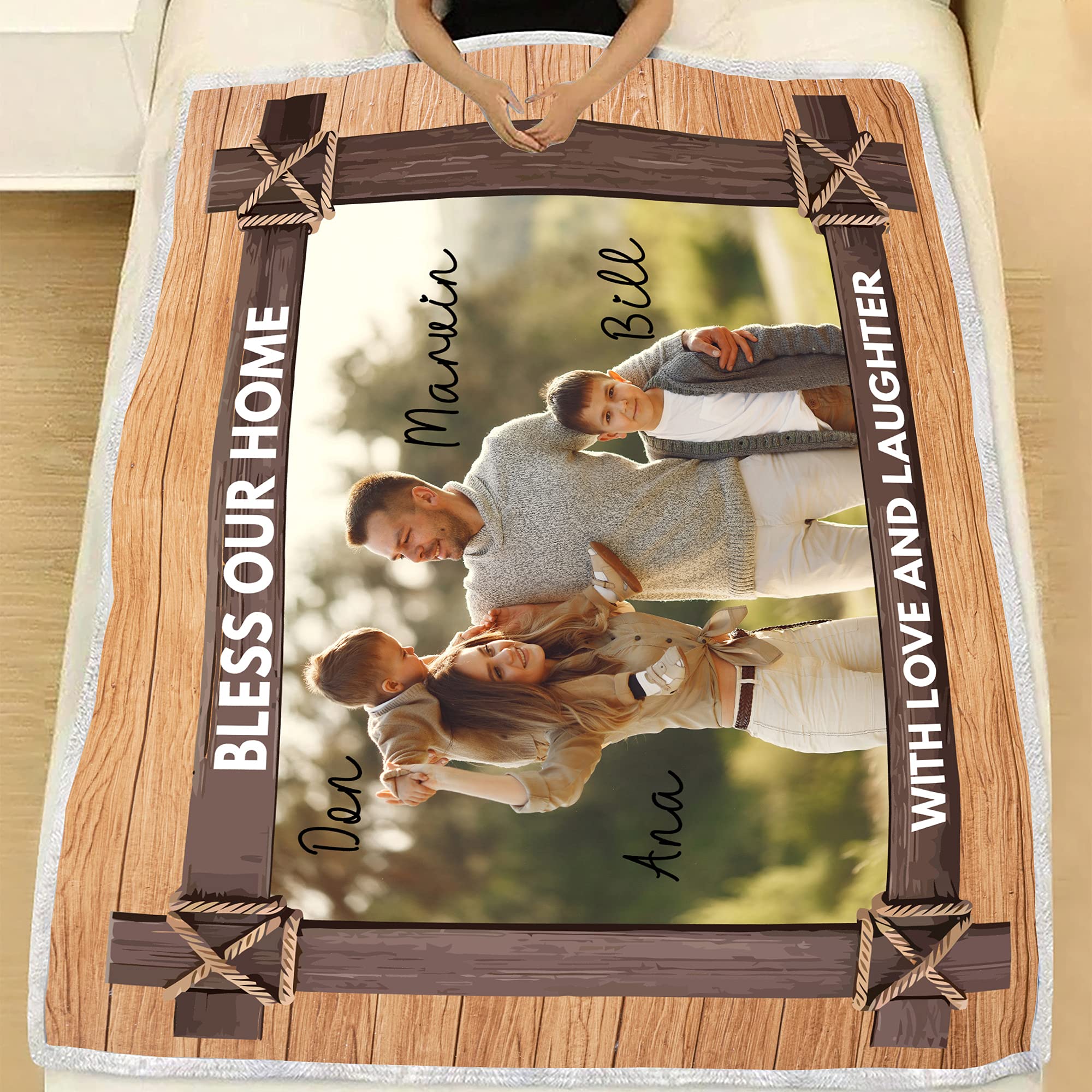 Manta personalizada con foto familiar, manta con nombre, manta personalizada con nombre, manta de forro polar, regalo familiar, regalo de cumpleaños, manta personalizada con nombre