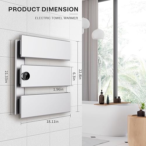 Miniatura 7 de K&KALONZO Calentador de toallas eléctrico, 18.35 pulgadas de ancho x 22.8 pulgadas de alto, calentador de toallas de pared con temporizador