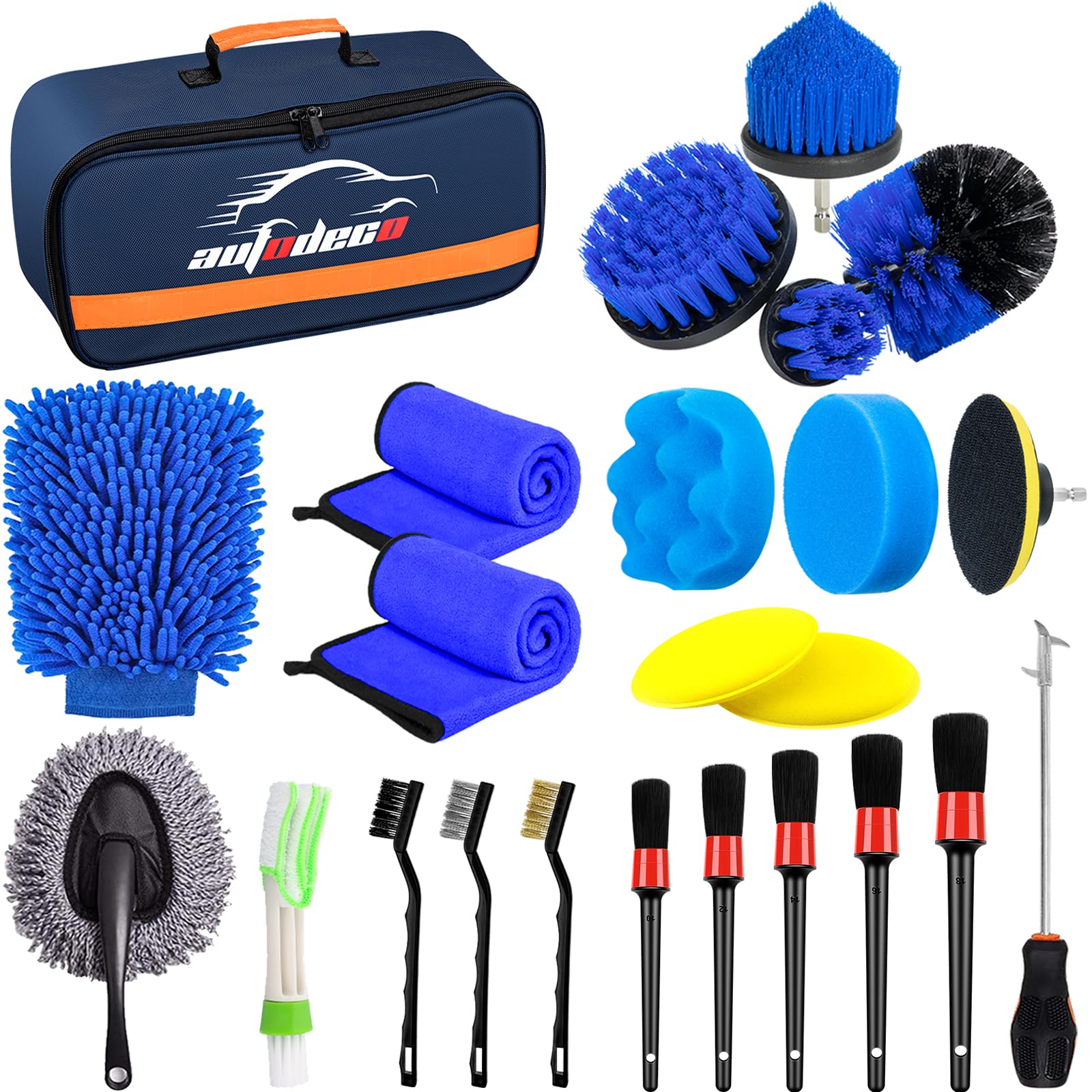 30Pcs Car Detailing Brush Set, Car Detailing Kit, Auto Detailing Drill Brush Set, Car Detailing Brushes, Car Wash Cleaning Tools Kit for Interior, Exterior, Wheels, Blue
