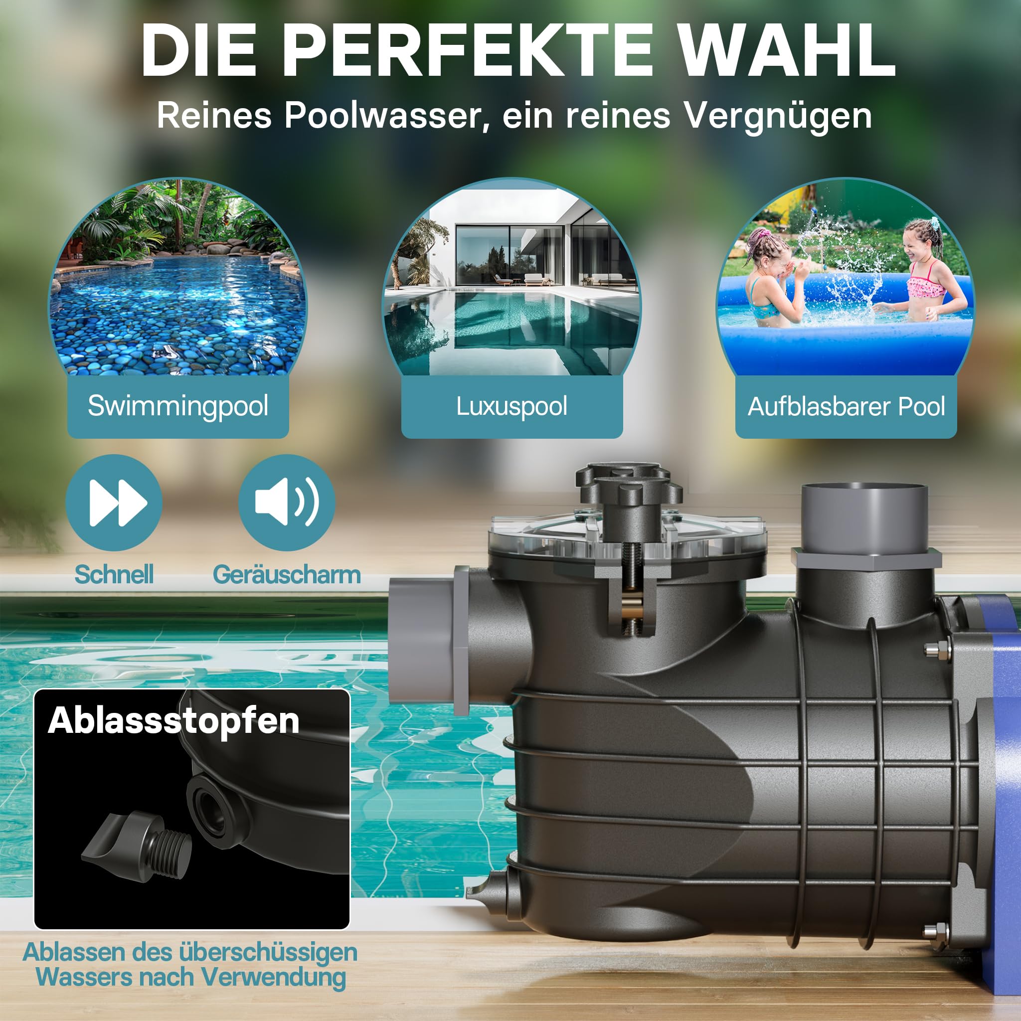 Pool Pumpe 10800 l/h 180 W Schwimmbadpumpe Filterpumpe Umwälzpumpe Pool