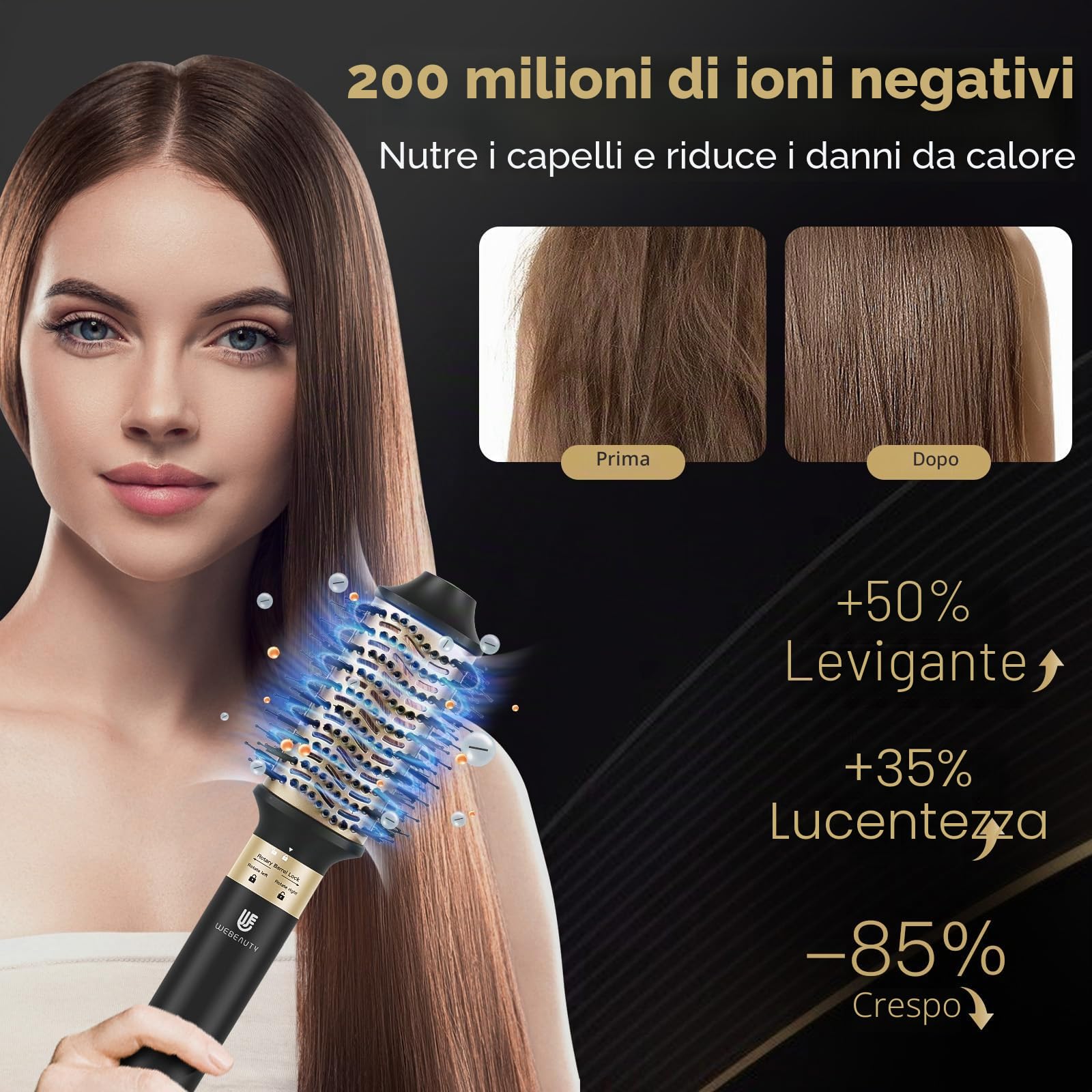 webeauty Airstyler 5 in 1, 110,000 giri/min, asciugacapelli 20 M/S, 200 milioni di ioni negativi con spazzola ad aria calda, spazzola per asciugacapelli, arricciacapelli ad aria, Nero