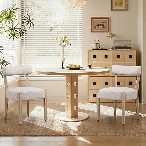 Juego de 2 sillas de comedor modernas de mediados de siglo, sillas tapizadas de lino con respaldo bajo para cocina y comedor con diseño tejido, tela