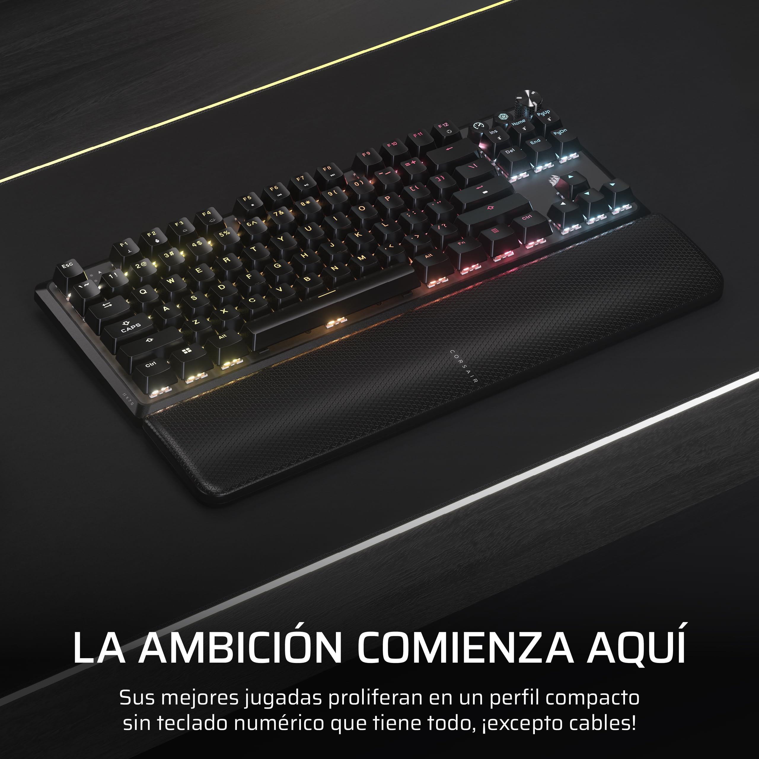 Corsair K70 Core TKL Wireless RGB Teclado Tenkeyless para Juegos – Negro | QWERTY ES, Mecánico, Interruptores Lineales CORSAIR MLX Red v2 Prelubricados, SOCD, Amortiguación Acústica, Tapas de ABS