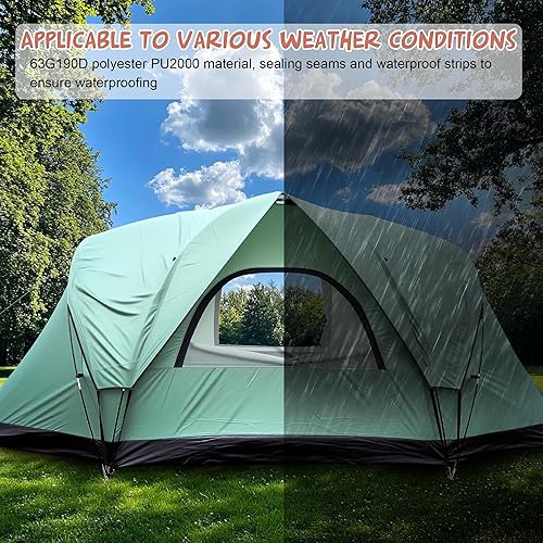 Miniatura 6 de Tienda de campaña grande, tienda familiar, 8-10 personas, 216.5 x 118.1 pulgadas, impermeable, techo de malla, 2 dormitorios y 1 sala de estar,