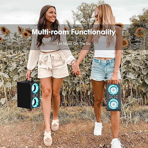 Miniatura 6 de Altavoz Bluetooth portátil con TWS, luces, control remoto y soporte para teléfono, múltiples entradas para reproducción de música, subwoofer