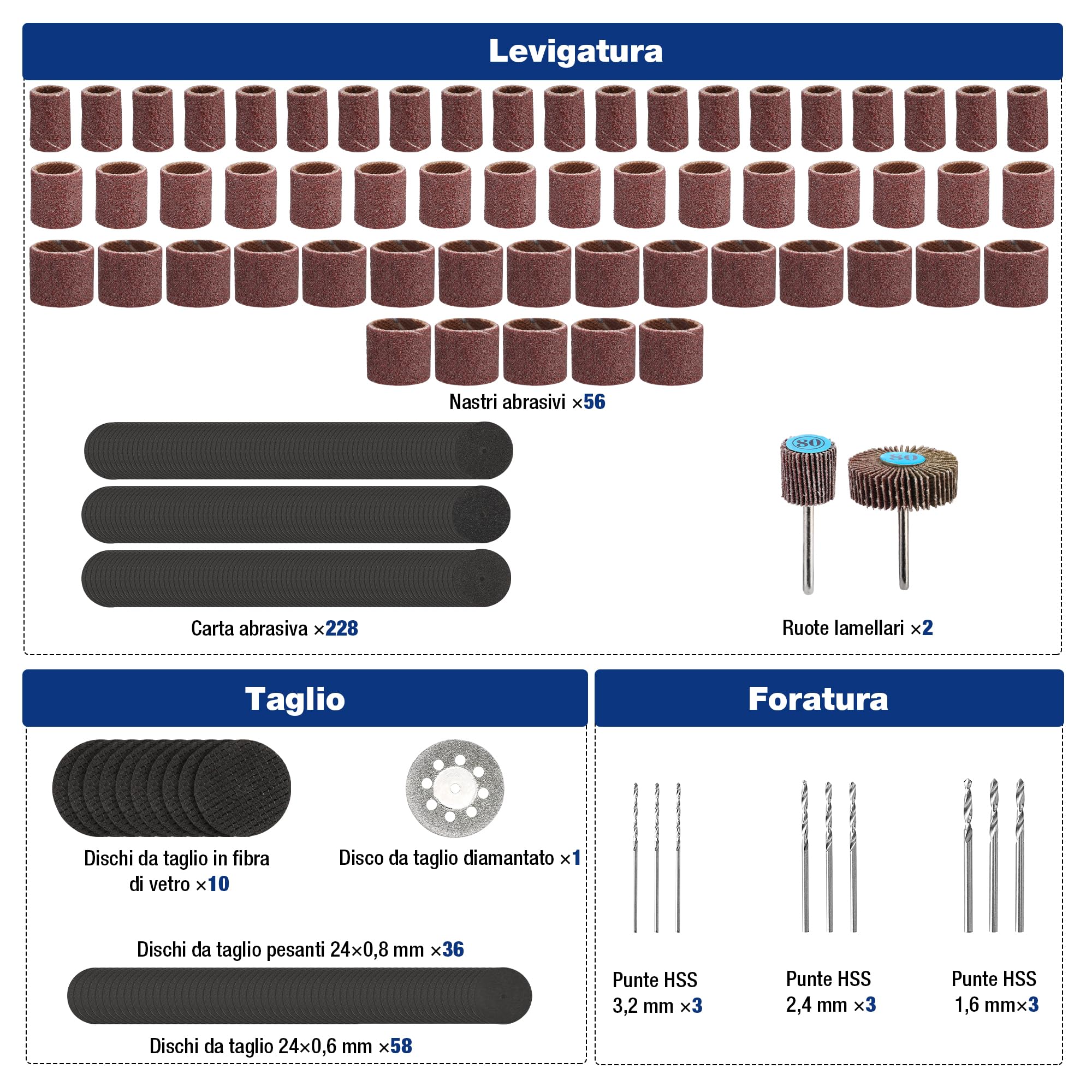 WORKPRO Set 476 Pezzi Accessori Utensili Rotanti Universali Taglio Incisione Smerigliatura