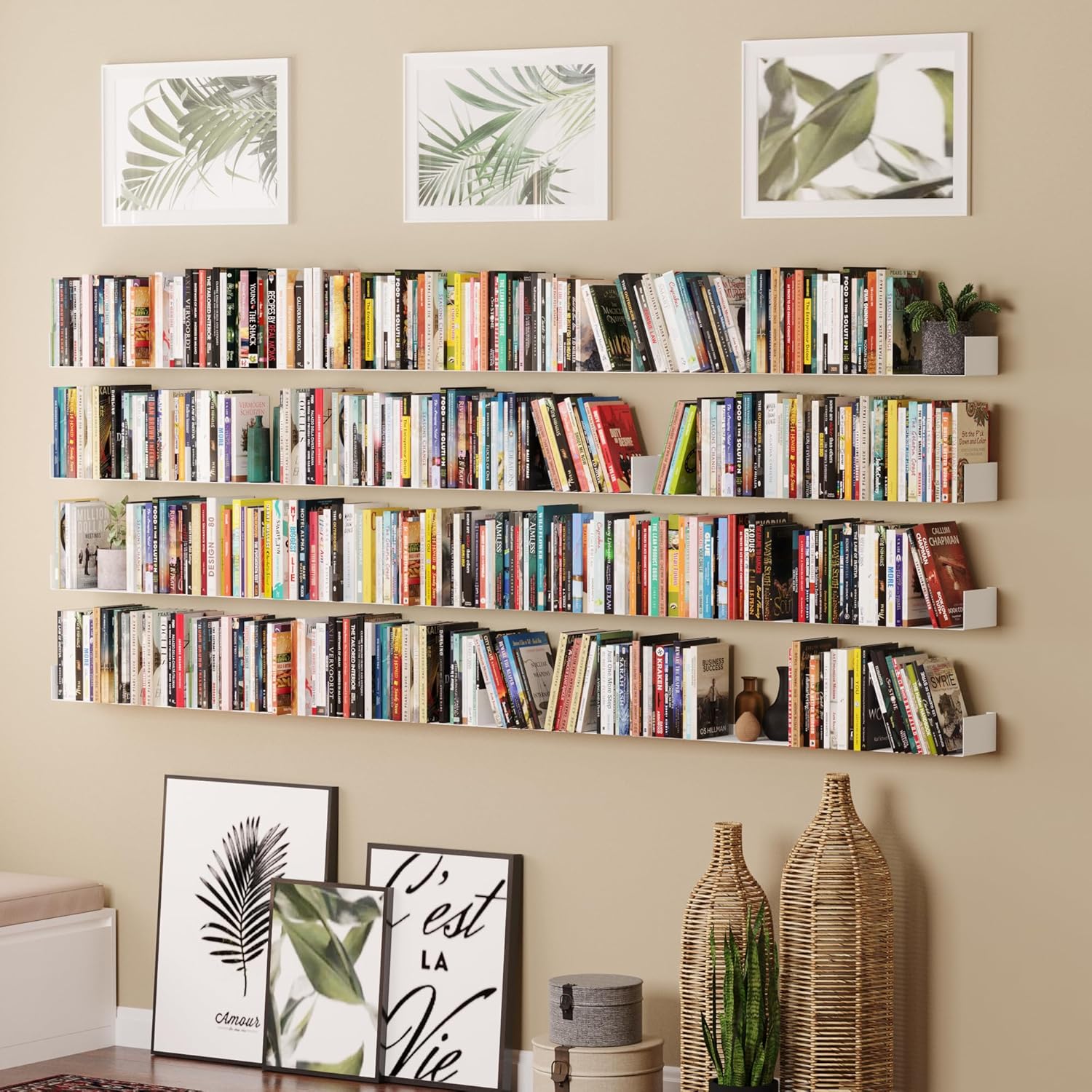 Wallniture Bali Sturdy Metal U Shape Bookshelf - Wall Mountable CD DVD Storage Multi-Purpose Display Rack in White