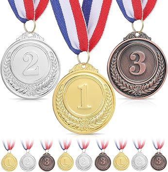 Housoutil 12 Pcs Medals for Kids with Neck Ribbon, Zinc Alloy Competition Medals for Sports Parties and Sports Events, Compact and Resistant to Fading with Elegant and Intricate Designs