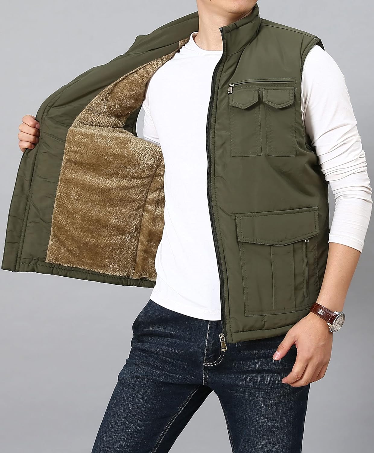 Men's Winter Warm Fleece Lined Padded Vest Sleeveless Jacket - Image 3