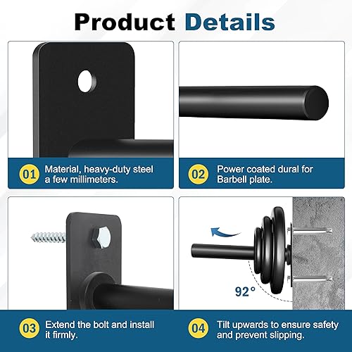 Miniatura 4 de EVERYMATE Weight Plate Rack, Wall Mount Weight Plate Holder for Bumper Plates, Max Weight Capacity 330 lb, Home Gym Organizer